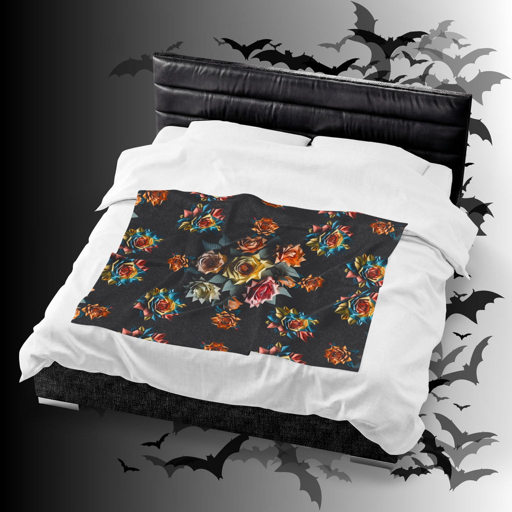 Gothic Origami Rose Throw Blanket — Dark Floral Home Decor