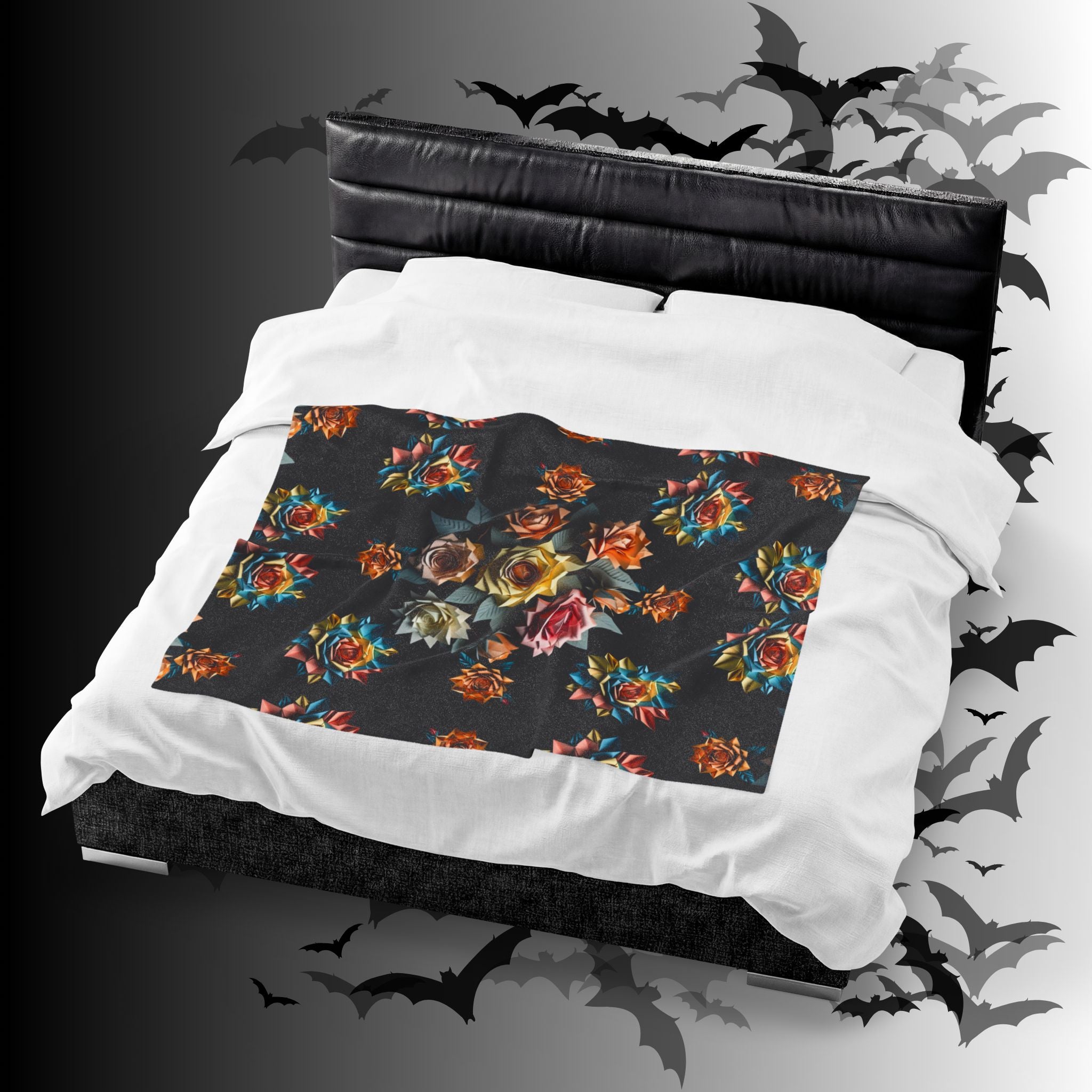 Gothic Origami Rose Throw Blanket — Dark Floral Home Decor