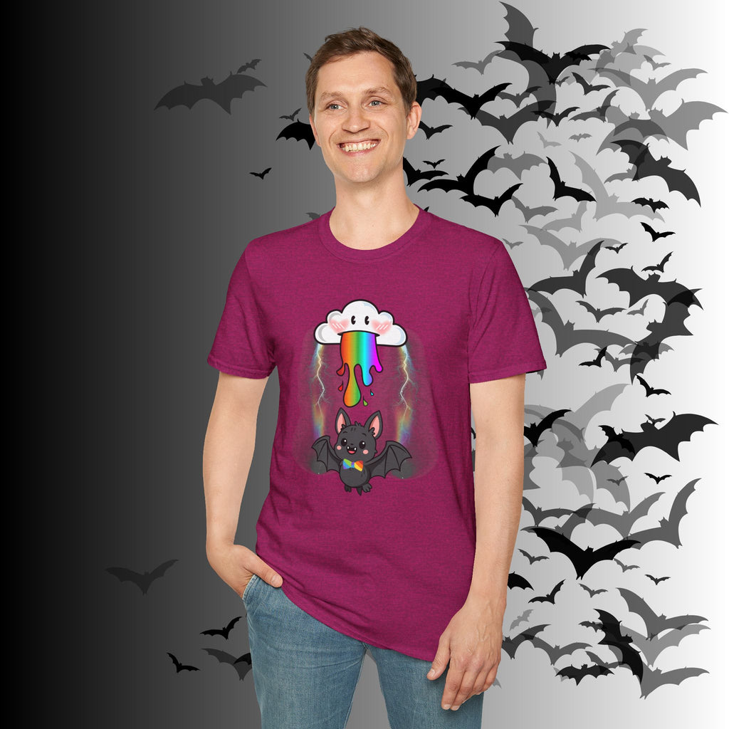 Rainbow Vomit Cloud Bat T-Shirt — Kawaii Goth Pride Unisex Tee