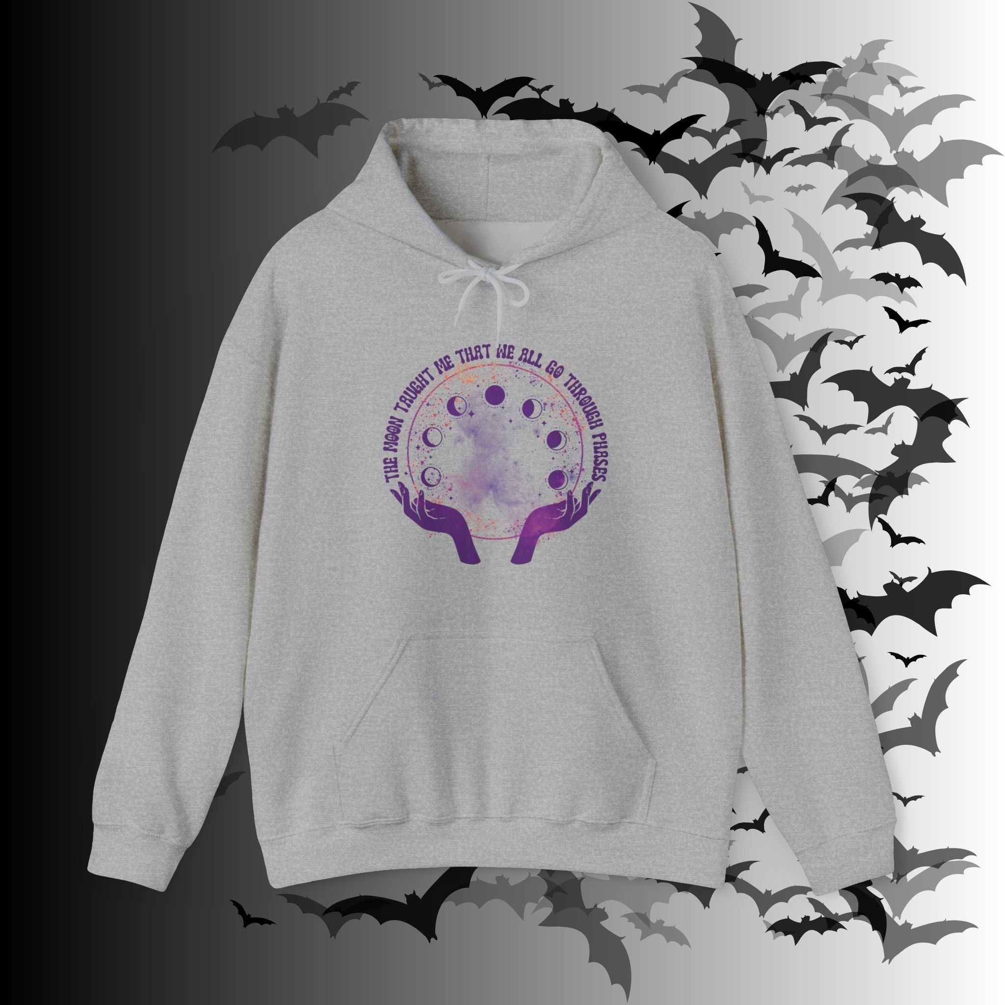 The Moon Taught Me We All Go Through Phases Hoodie — Witchy Moon Phase Pullover