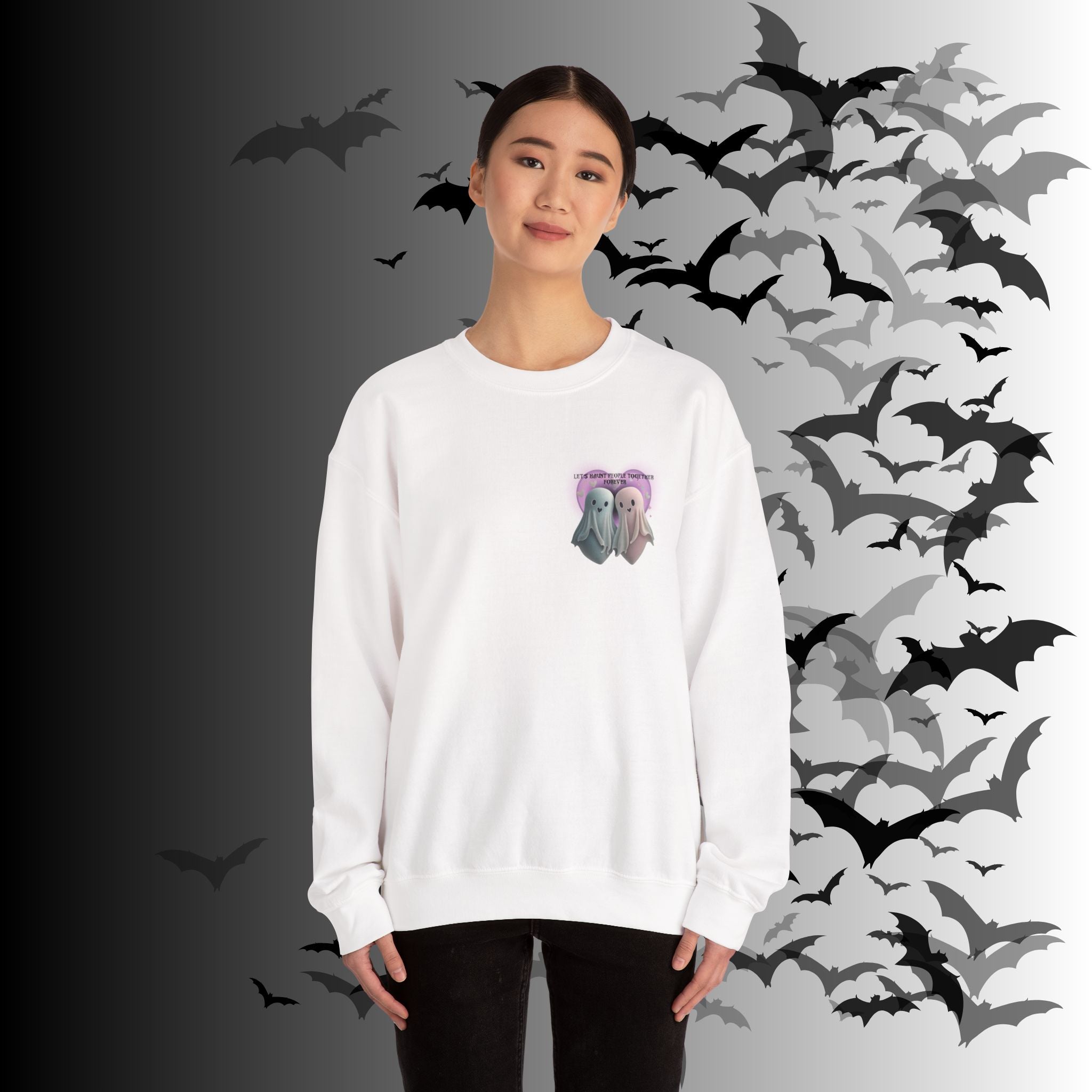 Let's Haunt People Together Forever Crewneck Sweatshirt — Gothic Valentine's Couples Ghost