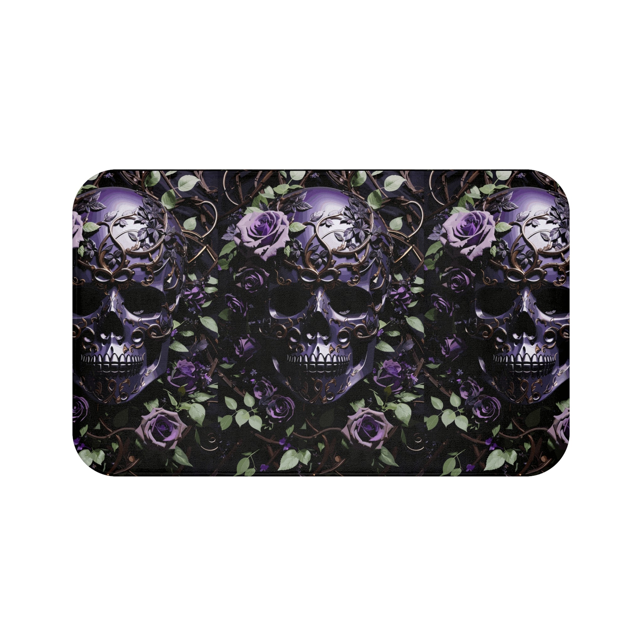 Gothic Purple Skull Bath Mat — Dark Floral Rose Bathroom Decor