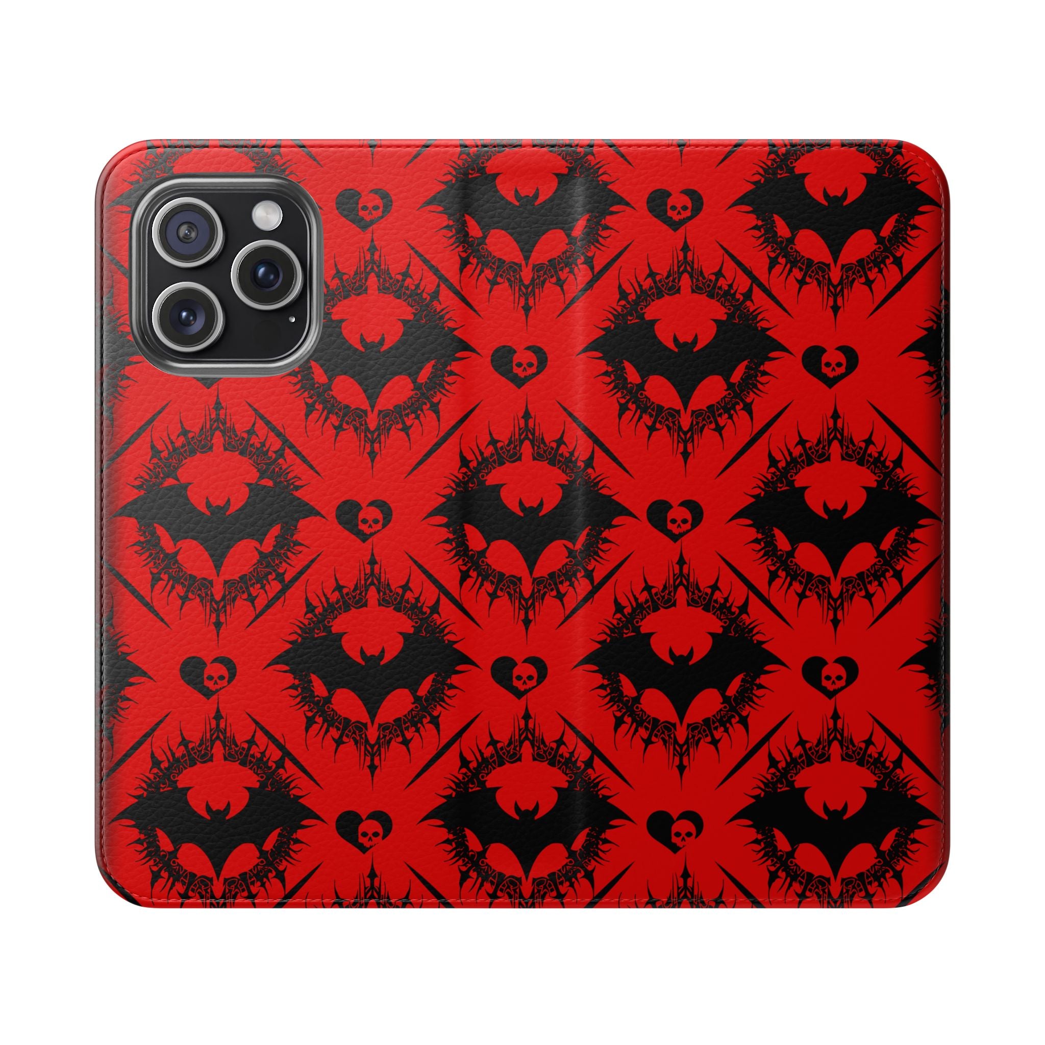 Gothic Bat Wallet Flip Case - Elegant Goth Phone Wallet - Bat Pattern Flip Case - Gothic Phone Case - Stylish Wallet Phone Case