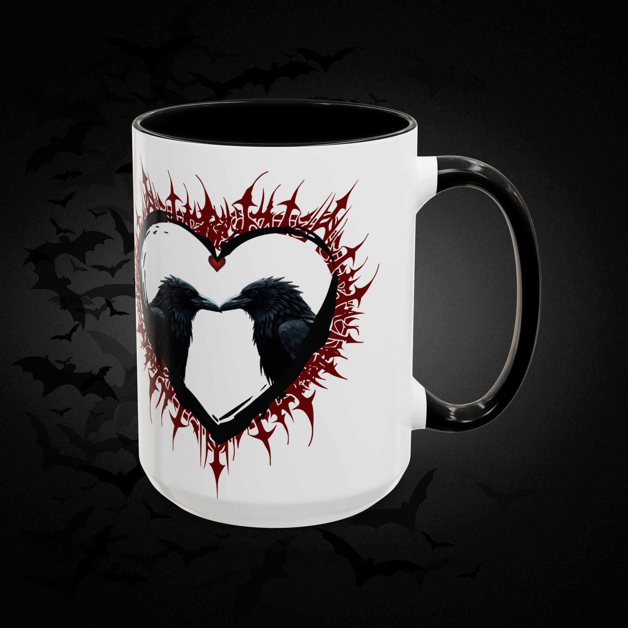 Raven Heart Gothic Coffee Mug — Dark Romance Corvid Design