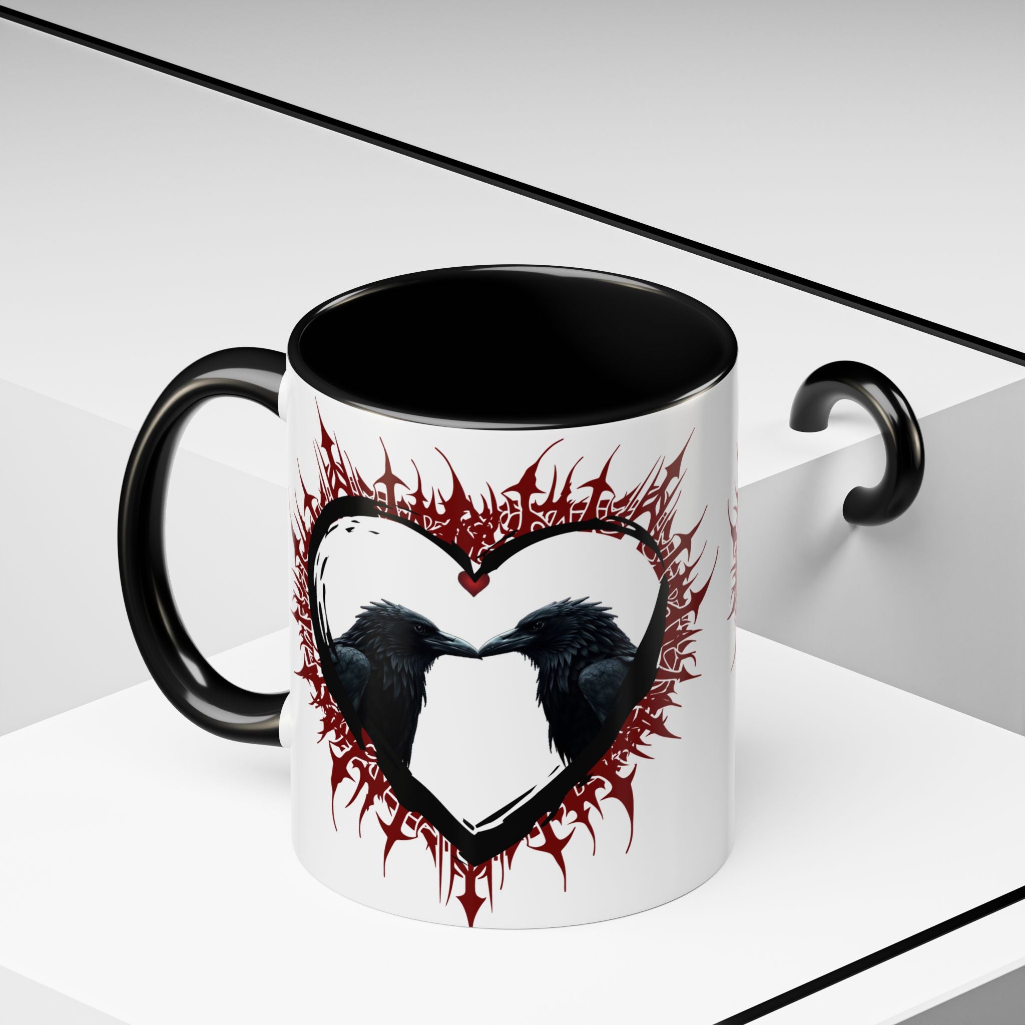 Raven Heart Gothic Coffee Mug — Dark Romance Corvid Design