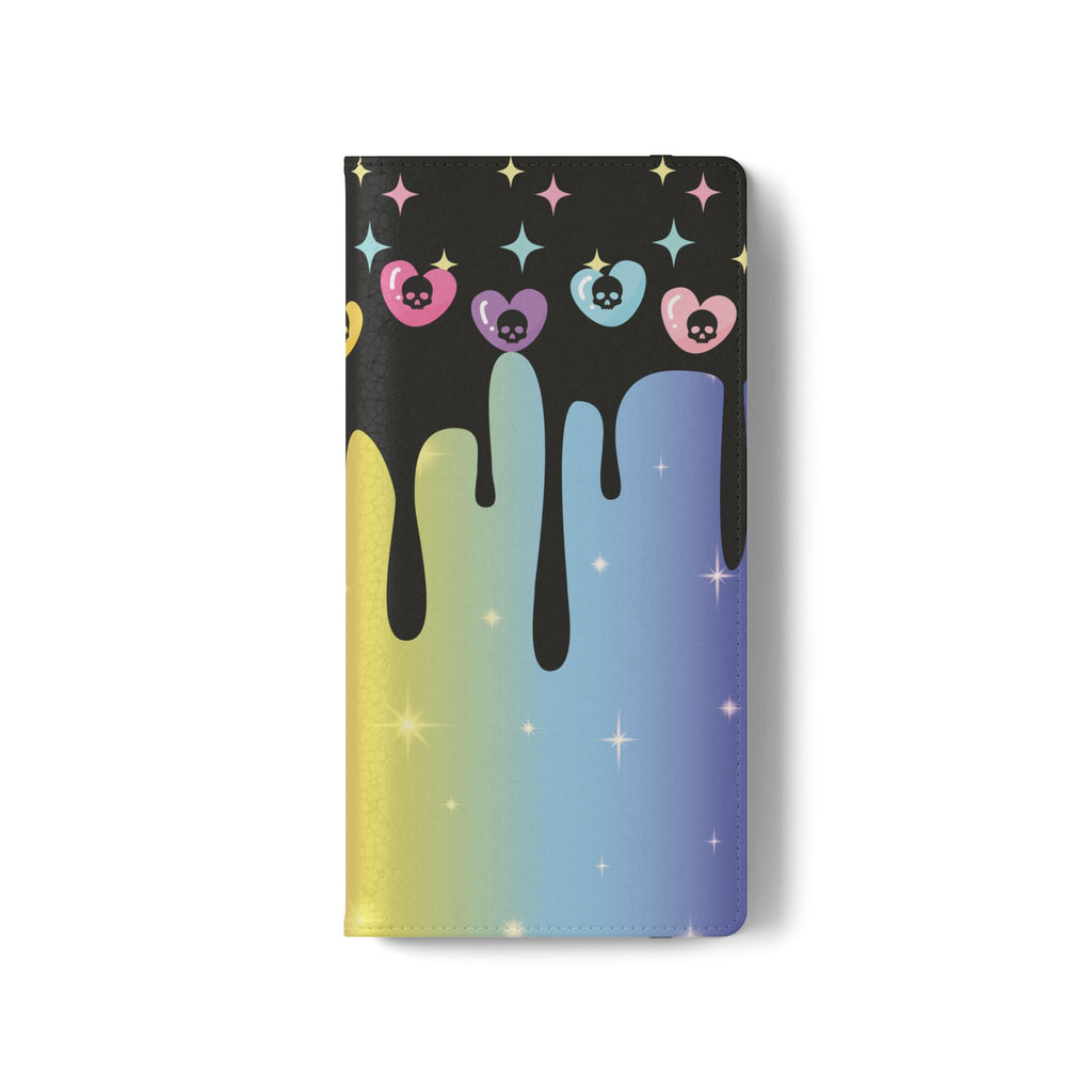 Pastel Goth Drippy Rainbow Skulls Flip Wallet Phone Case - Wallet Case for Samsung and iPhone - Gothic Style Wallet Phone Cases