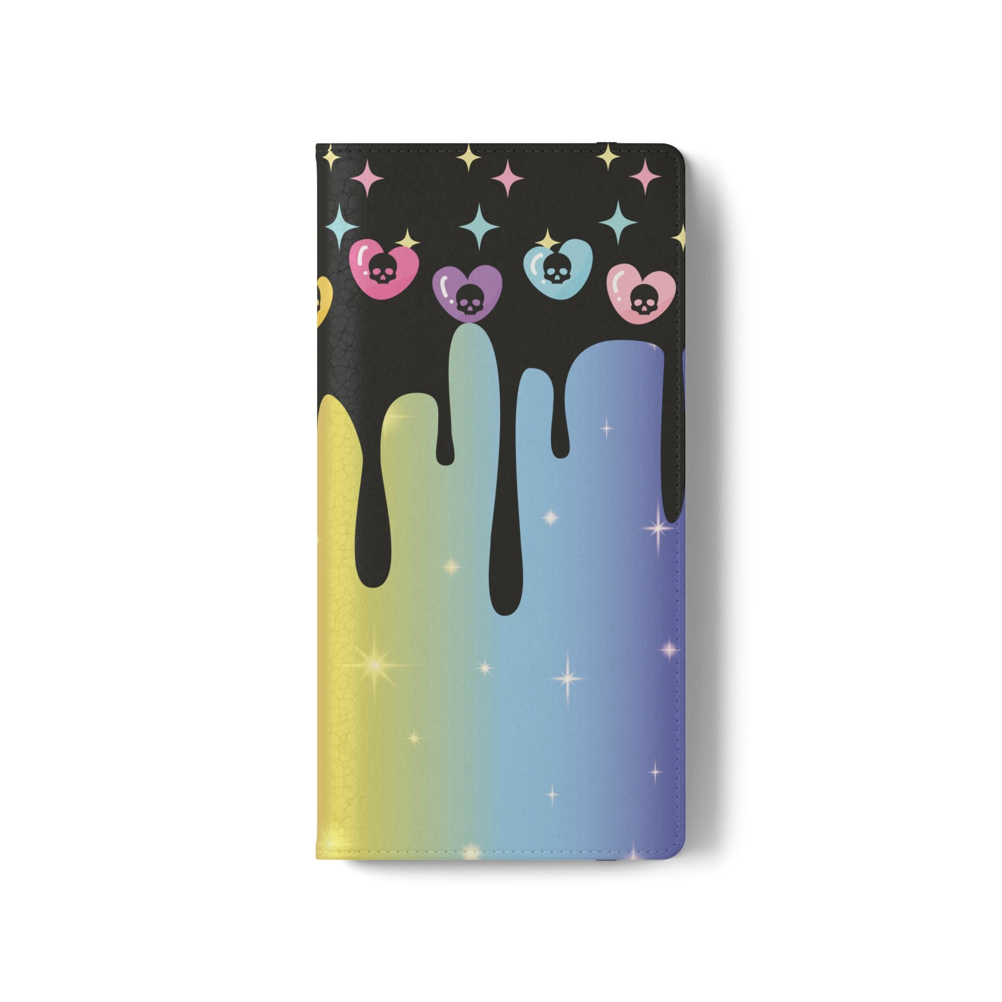 Pastel Goth Drippy Rainbow Skulls Flip Wallet Phone Case - Wallet Case for Samsung and iPhone - Gothic Style Wallet Phone Cases