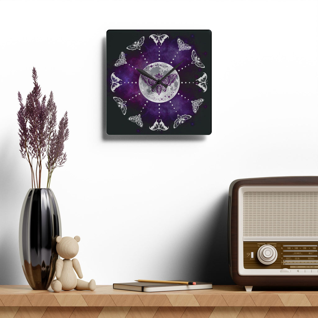Gothic Lunar Moth Wall Clock — Whimsigoth Full Moon Acrylic Art Print Home Decor