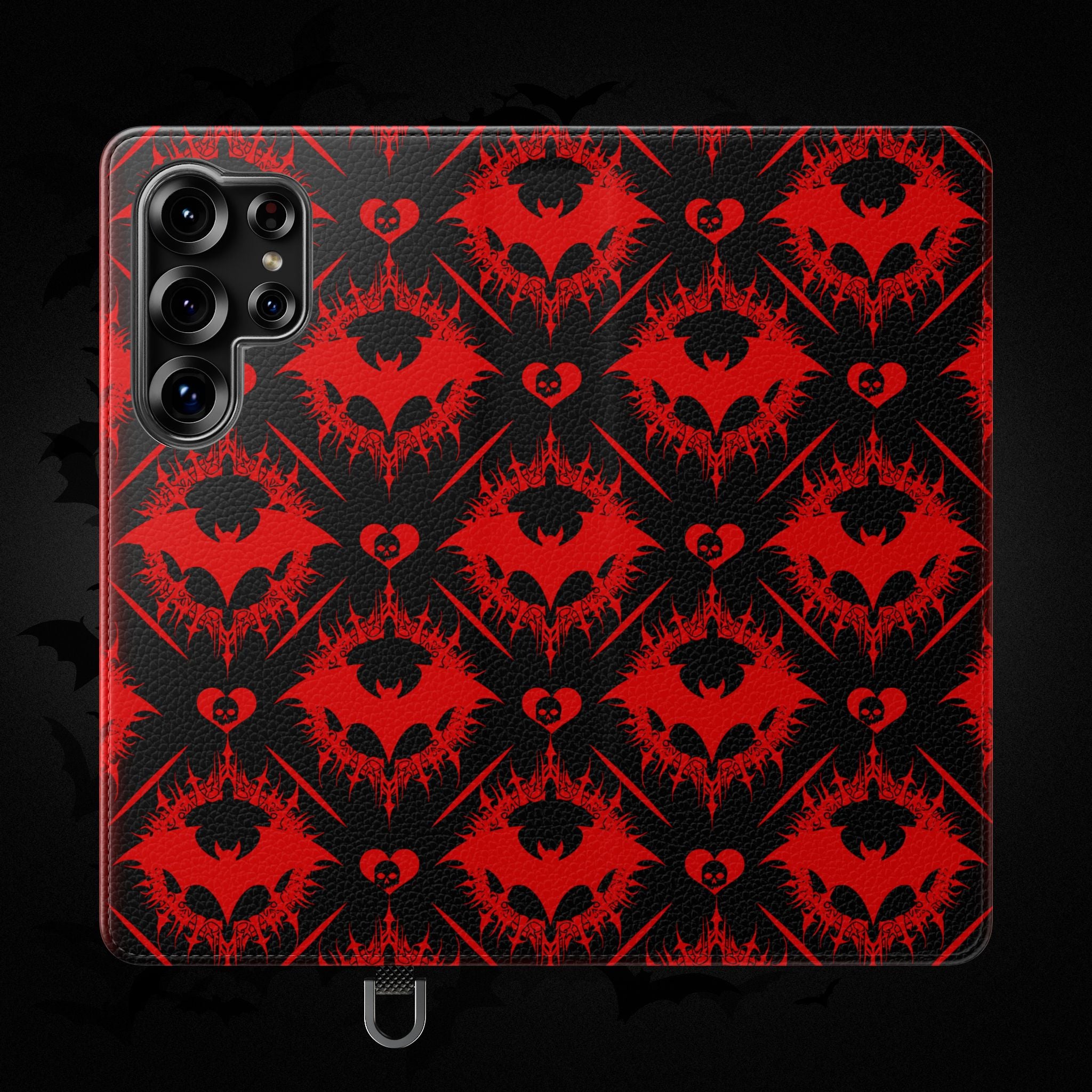 Gothic Bat Wallet Flip Case - Elegant Goth Phone Wallet - Bat Pattern Flip Case - Gothic Phone Case - Stylish Wallet Phone Case
