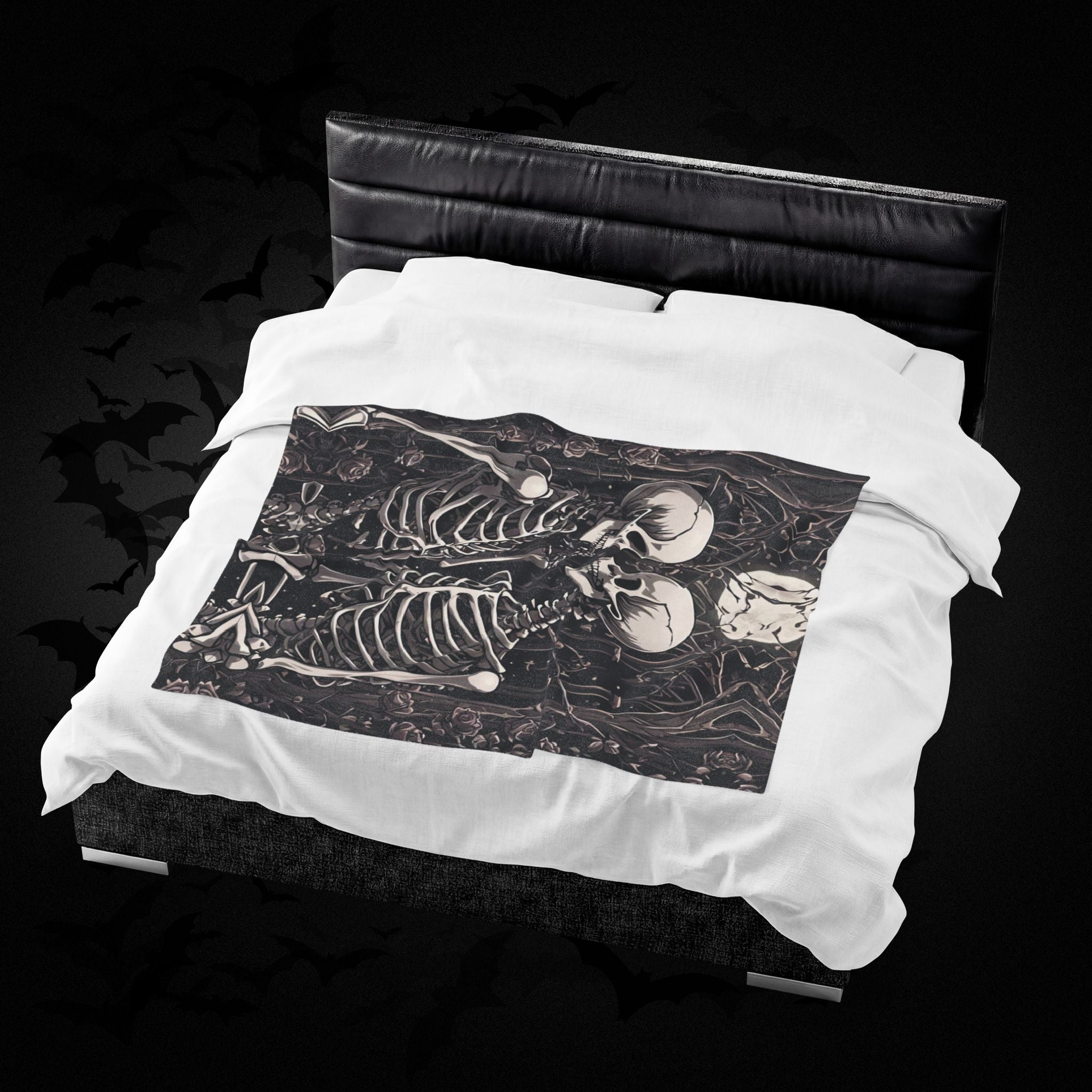 Gothic Skeletons in Love Throw Blanket — Dark Romance Valloween Decor