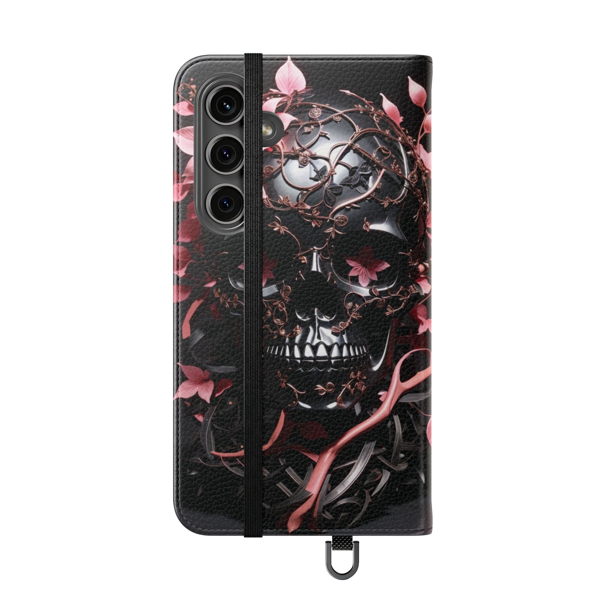 Pink Pastel Goth Skull Flip Wallet Phone Case - Skull Wallet Case for Samsung iPhone - Gothic Style Skull Wallet Phone Cases