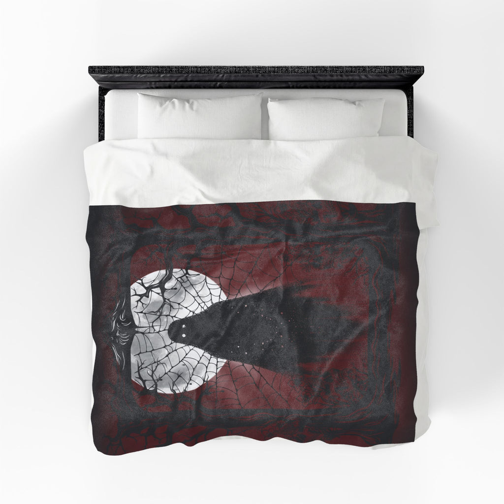 Gothic Ghost Spider Web Throw Blanket — Dark Halloween Home Decor