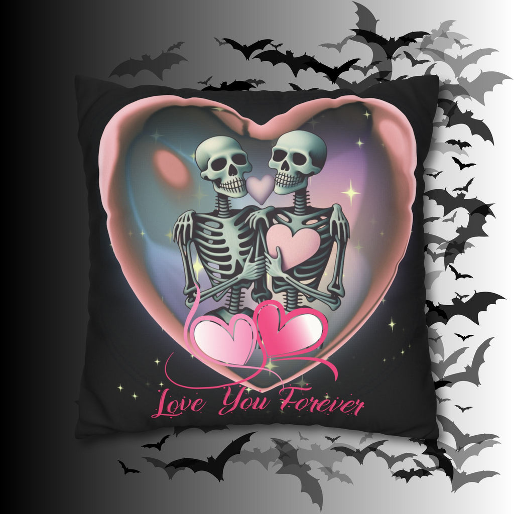 Love You Forever Skeleton Couple Throw Pillow — Gothic Love Dark Home Decor