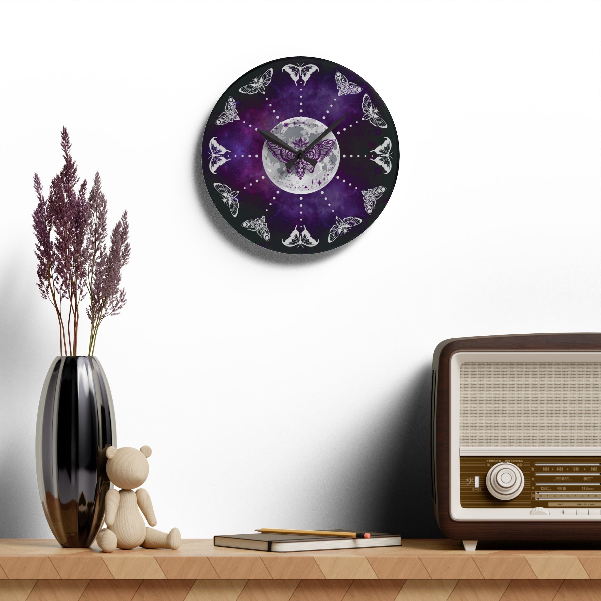 Gothic Lunar Moth Wall Clock — Whimsigoth Full Moon Acrylic Art Print Home Decor