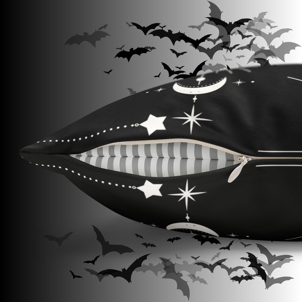 Celestial Snake Moon Phases Throw Pillow — Witchy Gothic Dark Home Decor