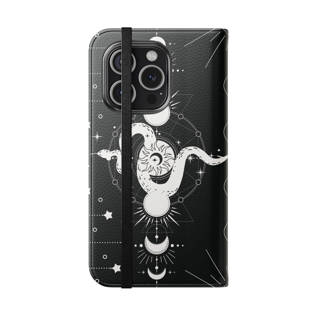 Gothic Style Celestial Snake Moon Phases Wallet Flip PhoneCase - Celestial Style Phone Case for iPhone and Samsung - Moon Phases Wallet Case