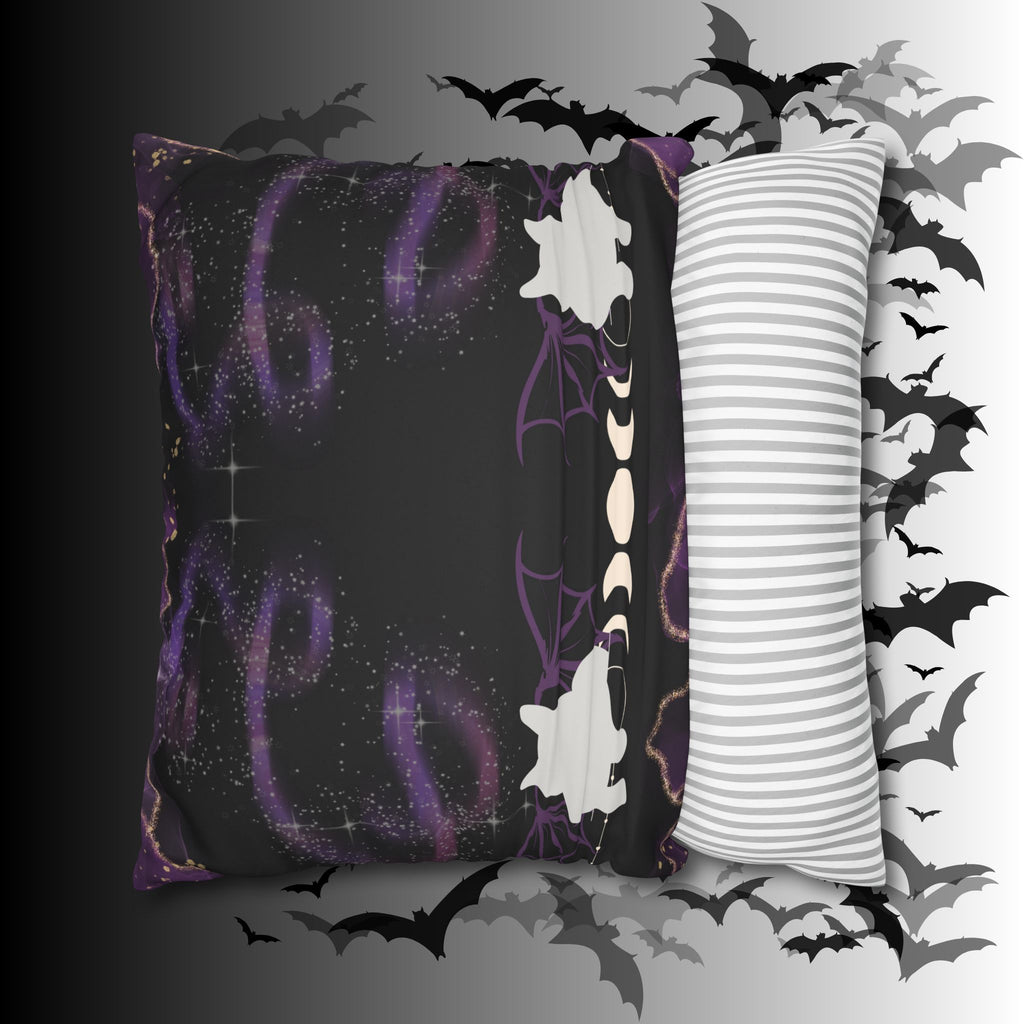 Gothic Bat Wing Cat Moon Phases Throw Pillow — Purple Celestial Dark Home Decor