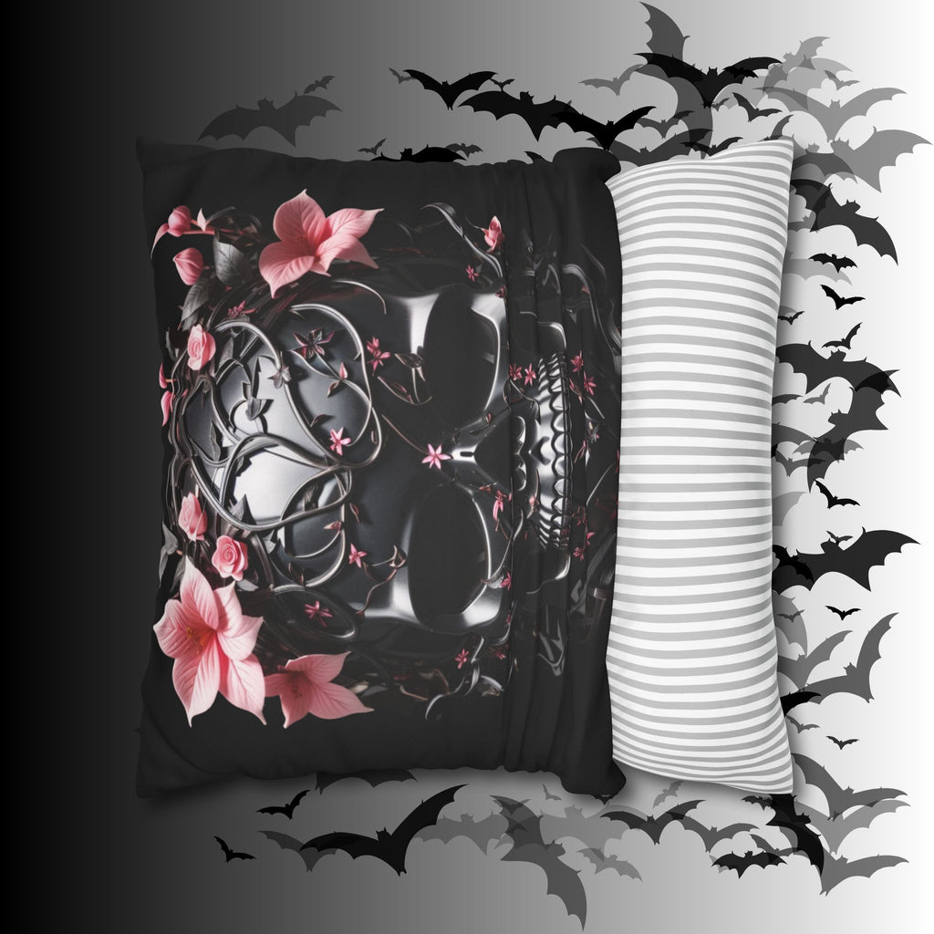 Gothic Botanical Skull Throw Pillow — Dark Floral Pastel Goth Home Decor