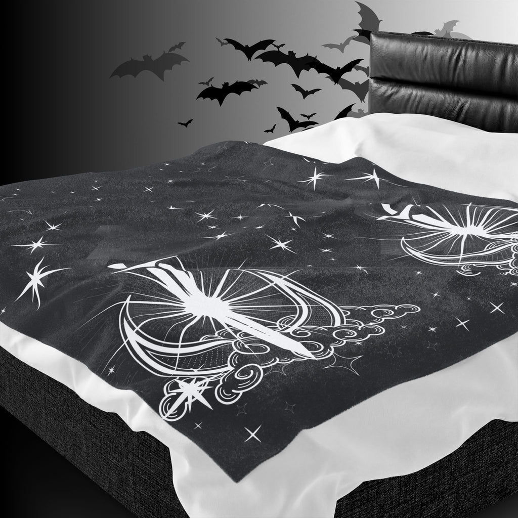 Gothic Moon Sword Blanket: Celestial Velveteen or Sherpa Throw