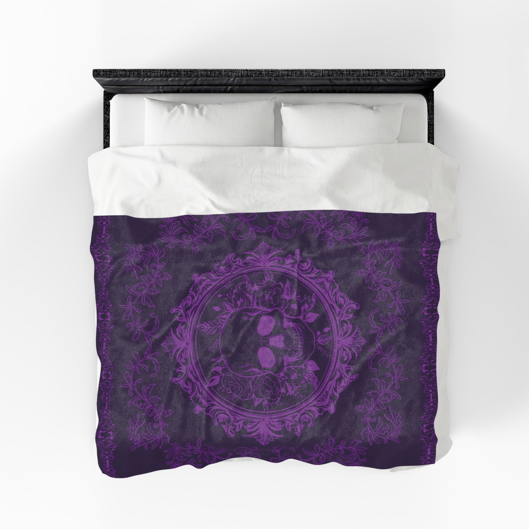 Gothic Purple Skull Botanical Throw Blanket — Tonal Dark Elegance
