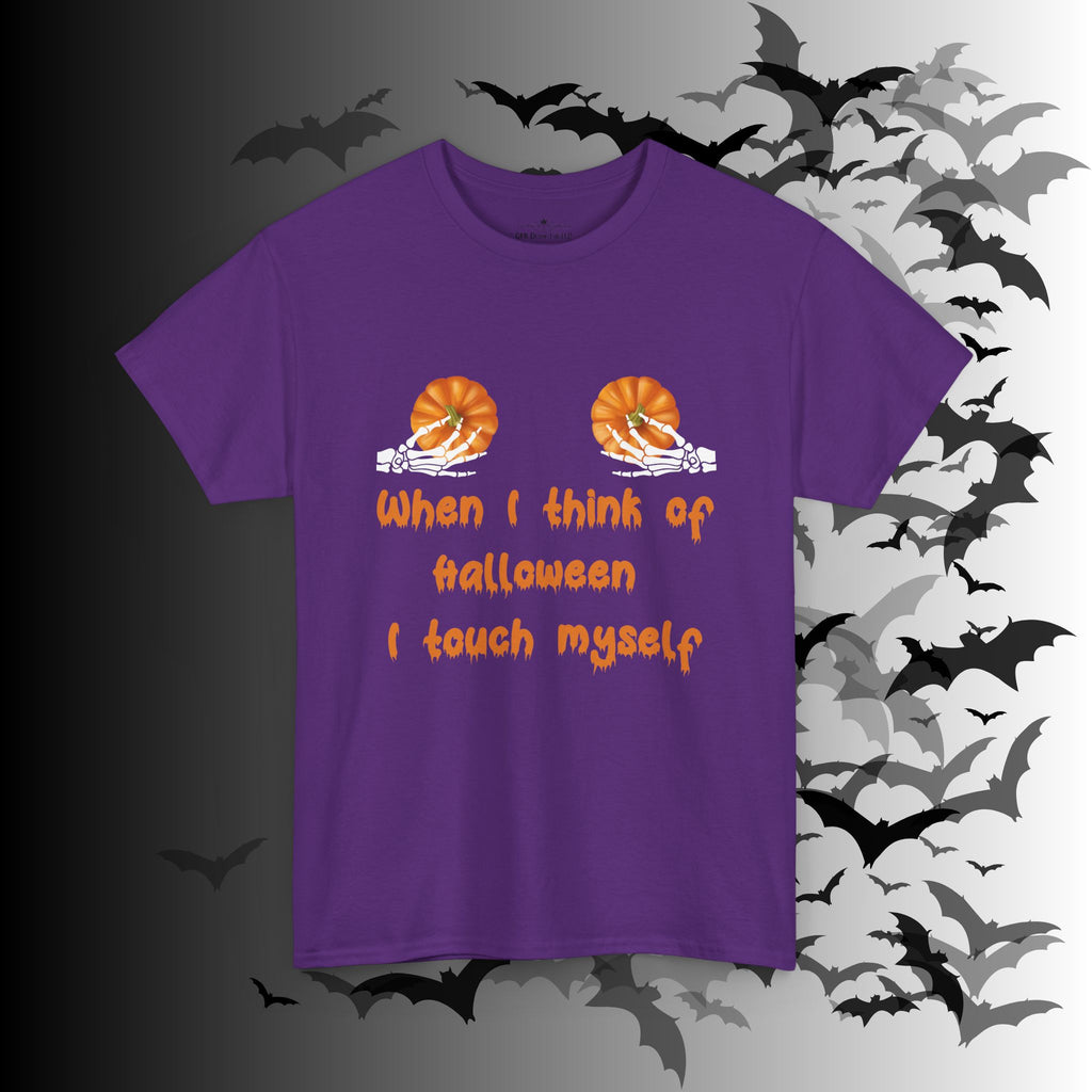 "When I Think of Halloween I Touch Myself" Pumpkin T-Shirt — Funny Halloween Tee
