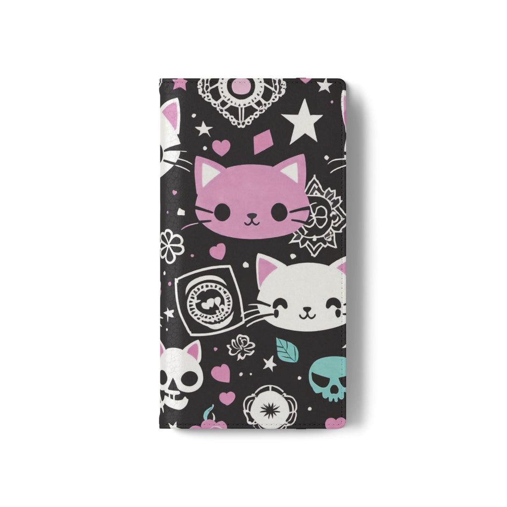 Pastel Goth Cat Flip Wallet Phone Case - Goth Cat Wallet Case for Samsung iPhone - Gothic Style Cats Wallet Phone Cases
