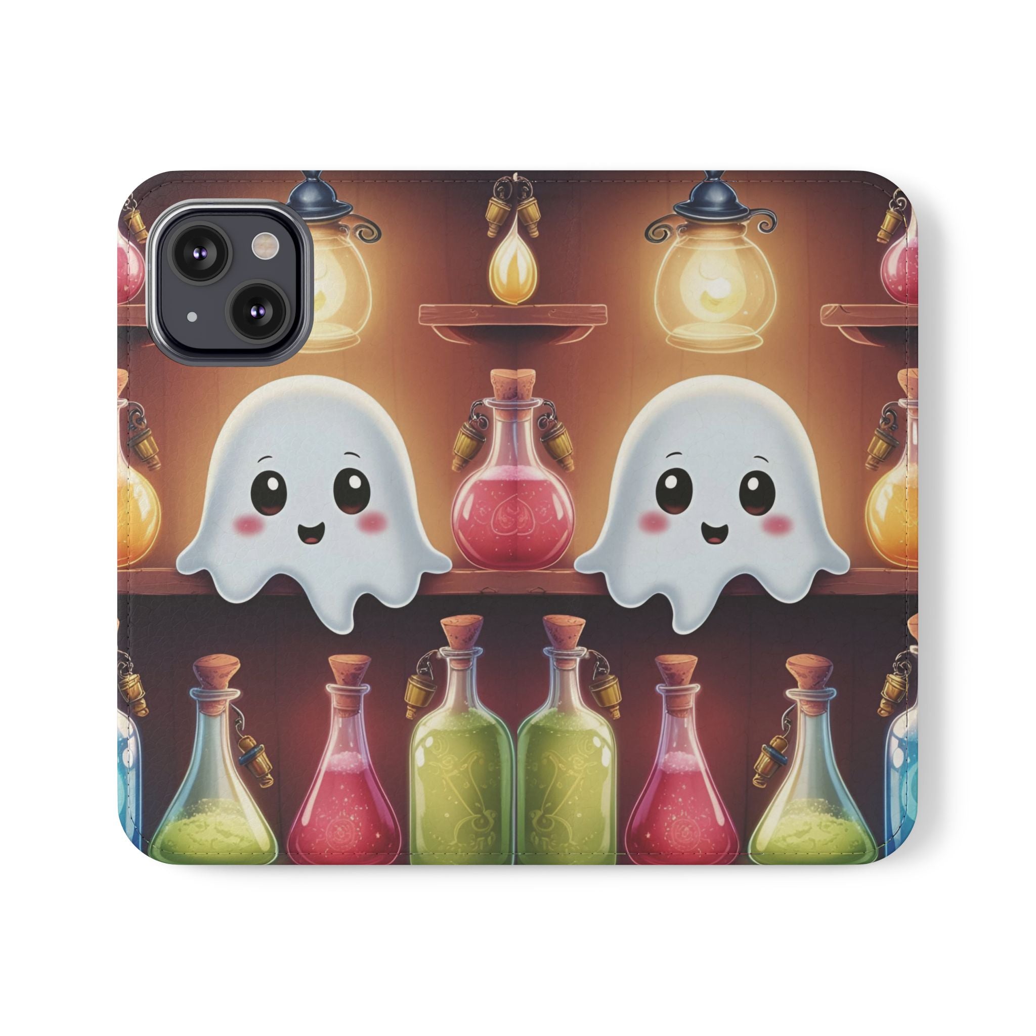 Apothecary Ghost Flip Wallet Case - Spooky Halloween Phone Case - Gothic Ghost Smartphone Case -  Ghost on a Shelf Wallet Case