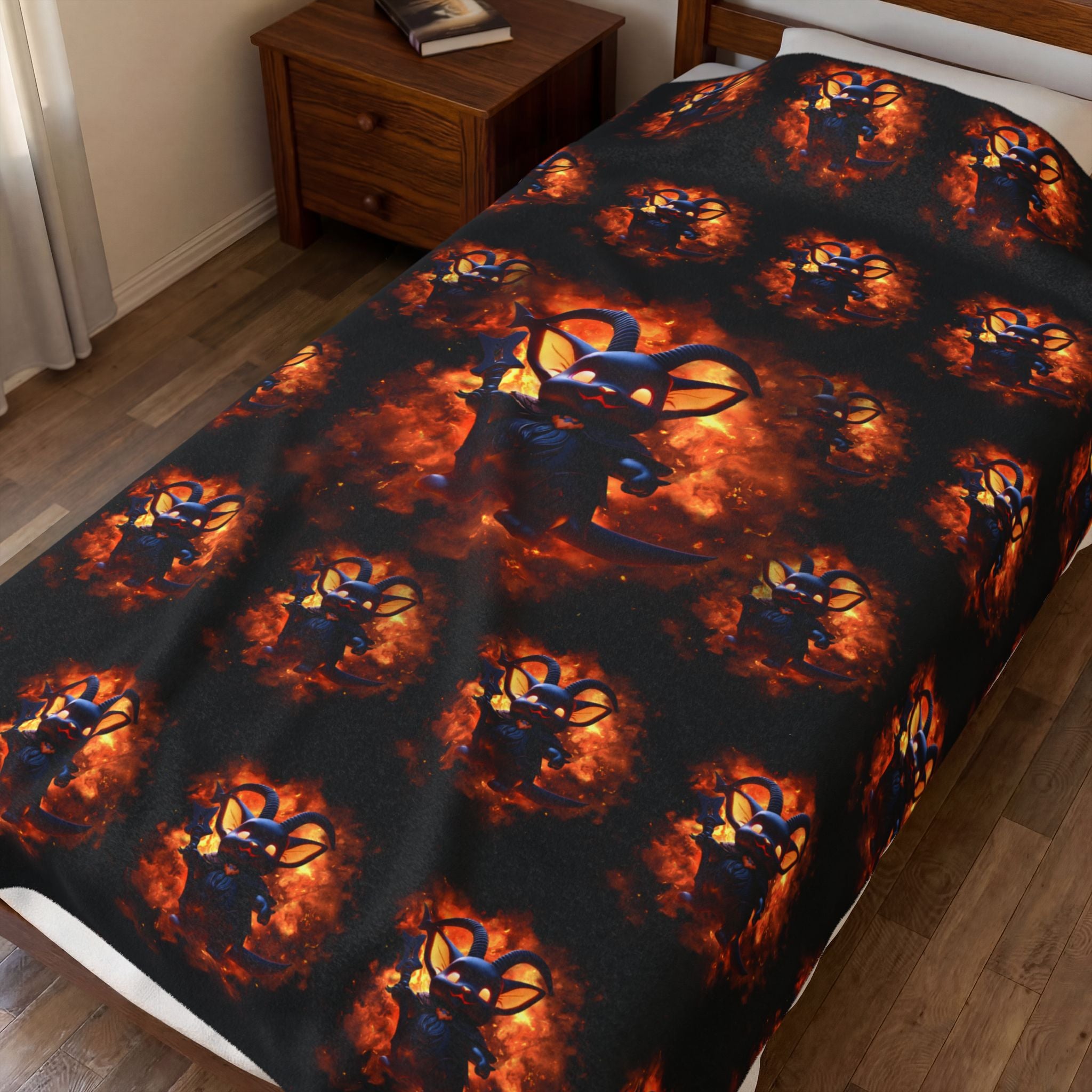 Whimsigoth Chibi Baphomet Throw Blanket — Gothic Occult Home Decor