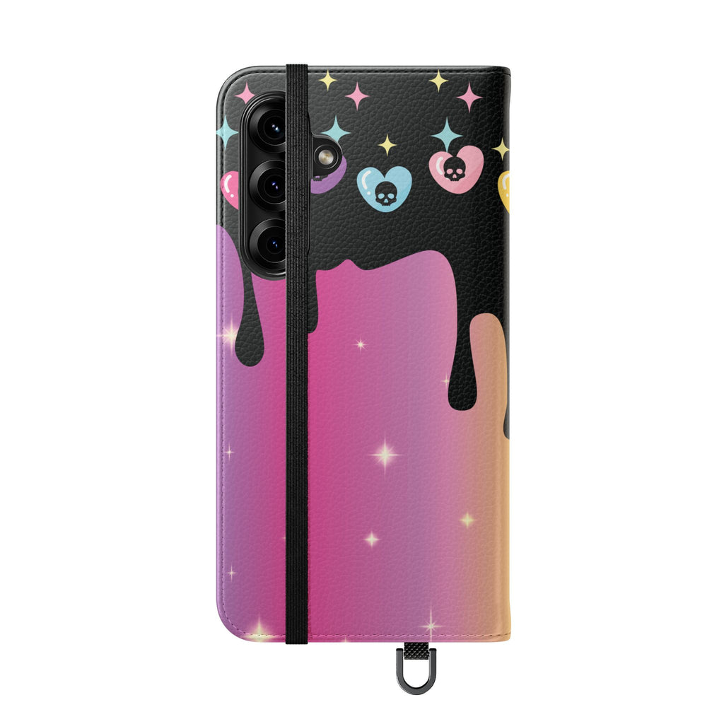 Pastel Goth Drippy Rainbow Skulls Flip Wallet Phone Case - Wallet Case for Samsung and iPhone - Gothic Style Wallet Phone Cases