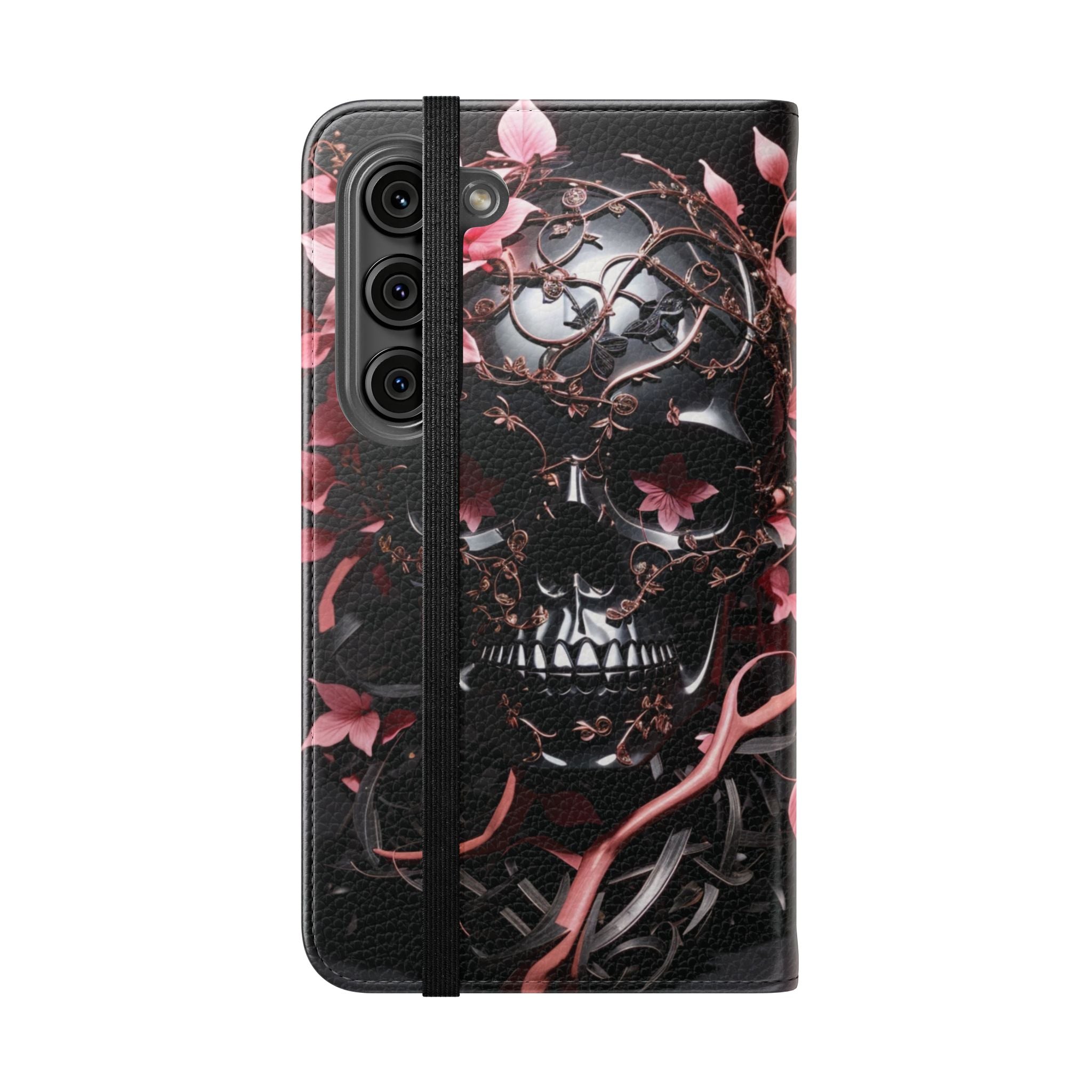 Pink Pastel Goth Skull Flip Wallet Phone Case - Skull Wallet Case for Samsung iPhone - Gothic Style Skull Wallet Phone Cases