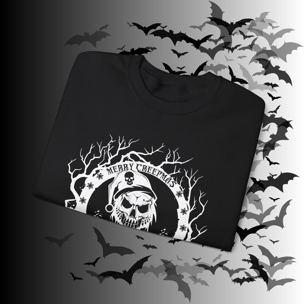 Merry Creepmas Crewneck Sweatshirt — Gothic Christmas Skull Santa