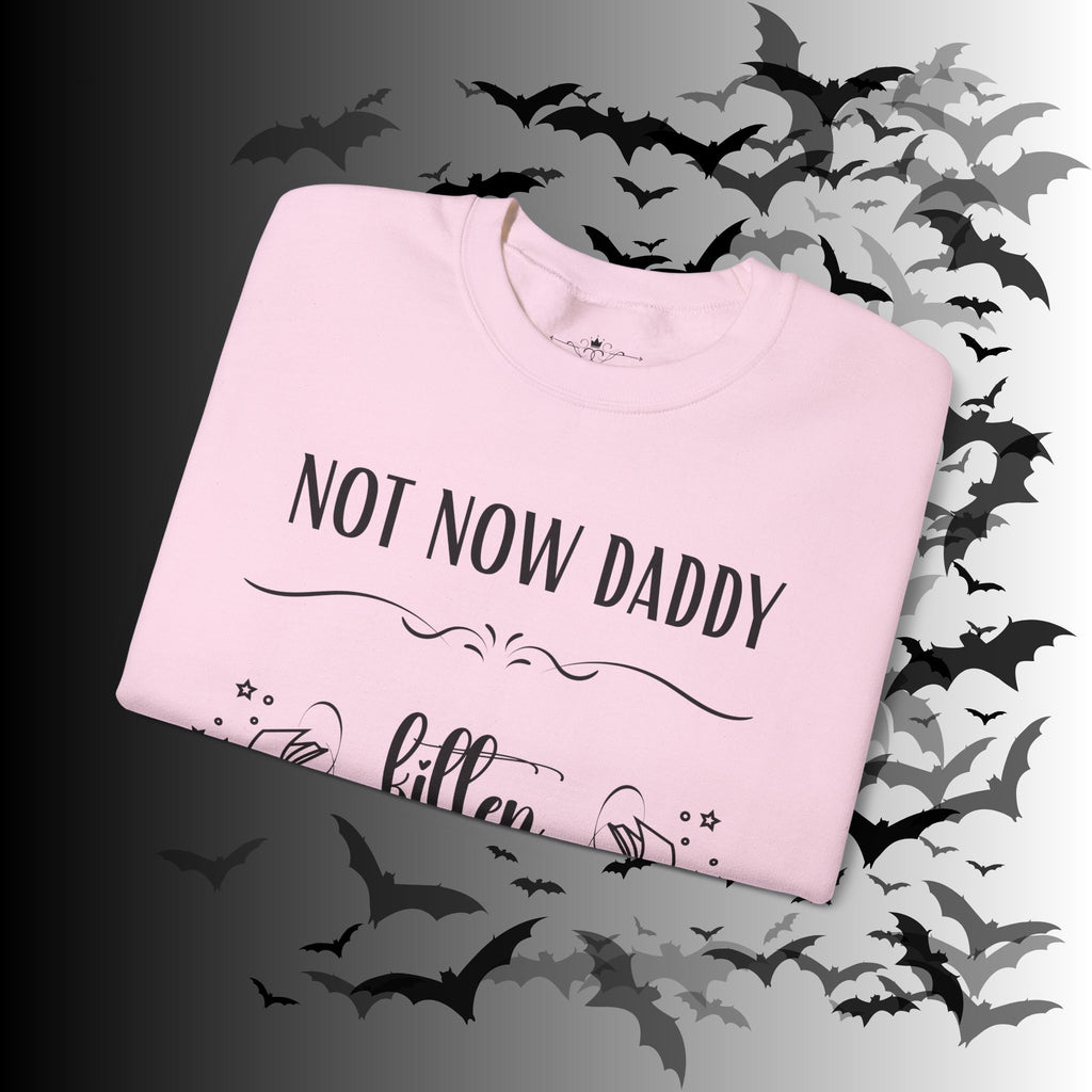 Not Now Daddy Kitten Is Reading Crewneck Sweatshirt — Funny Book Lover