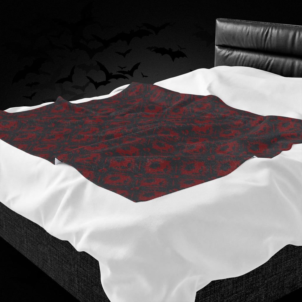 Gothic Bat & Skull Heart Throw Blanket — Dark Romance Home Decor