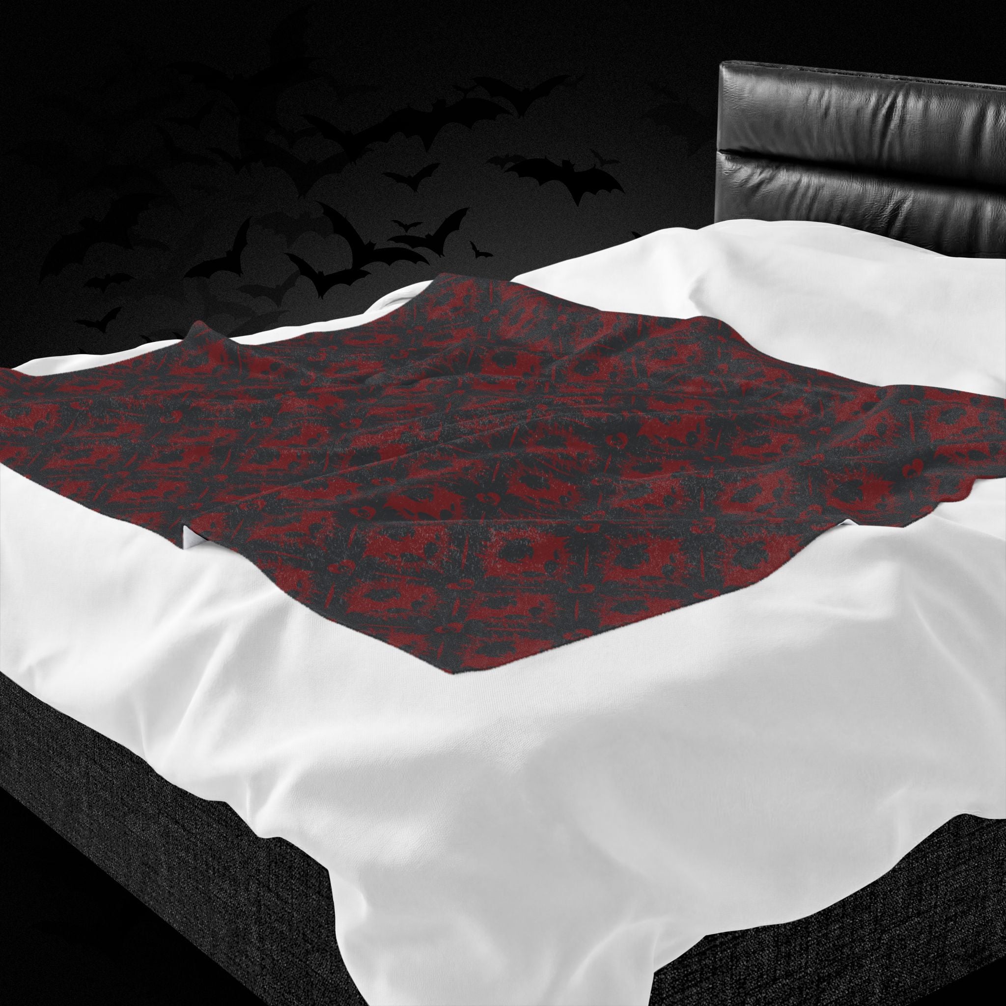 Gothic Bat & Skull Heart Throw Blanket — Dark Romance Home Decor