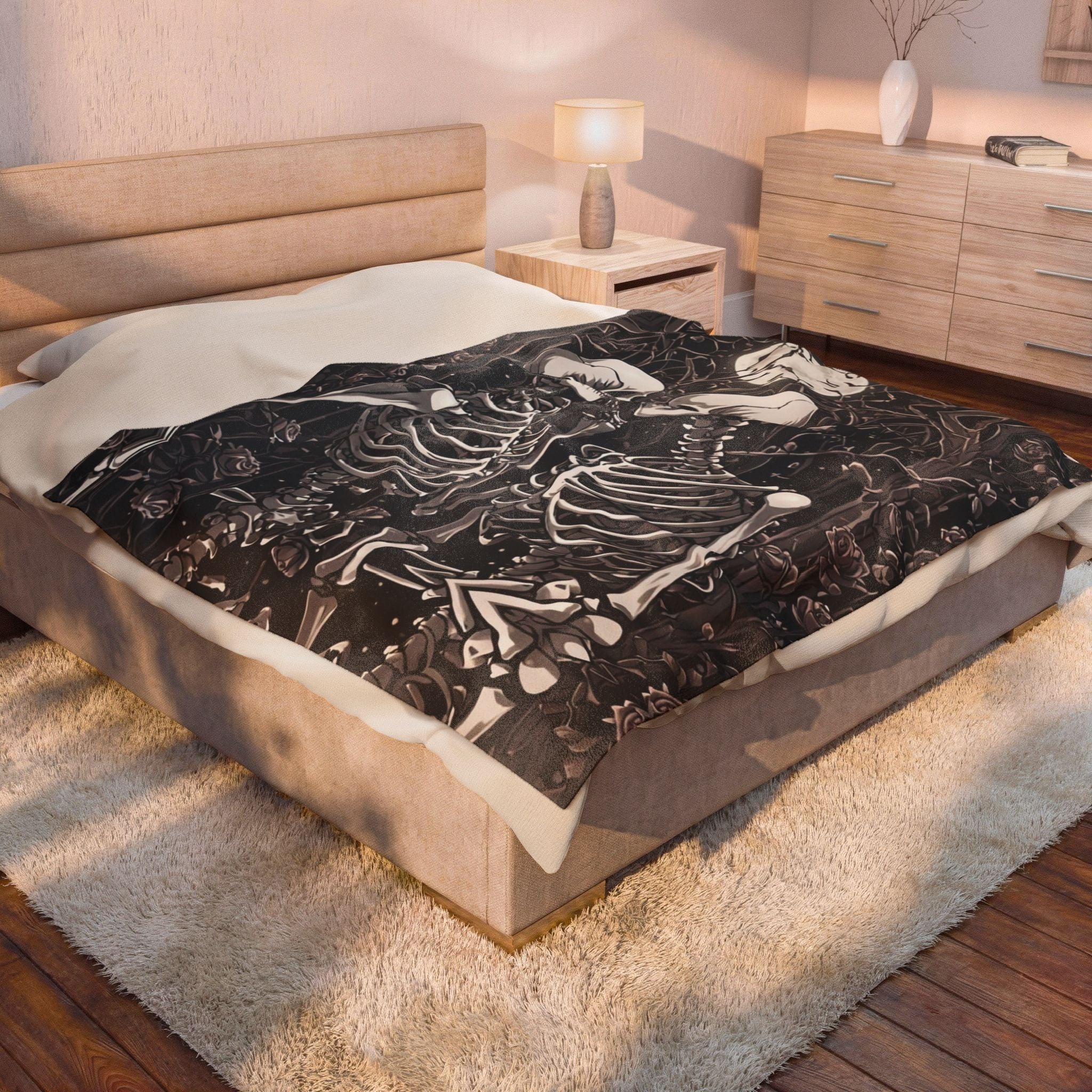 Gothic Skeletons in Love Throw Blanket — Dark Romance Valloween Decor