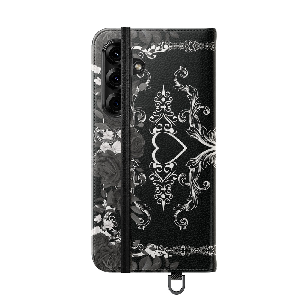 Romantic Goth Wallet Flip Case - Goth Botanical Phone Case