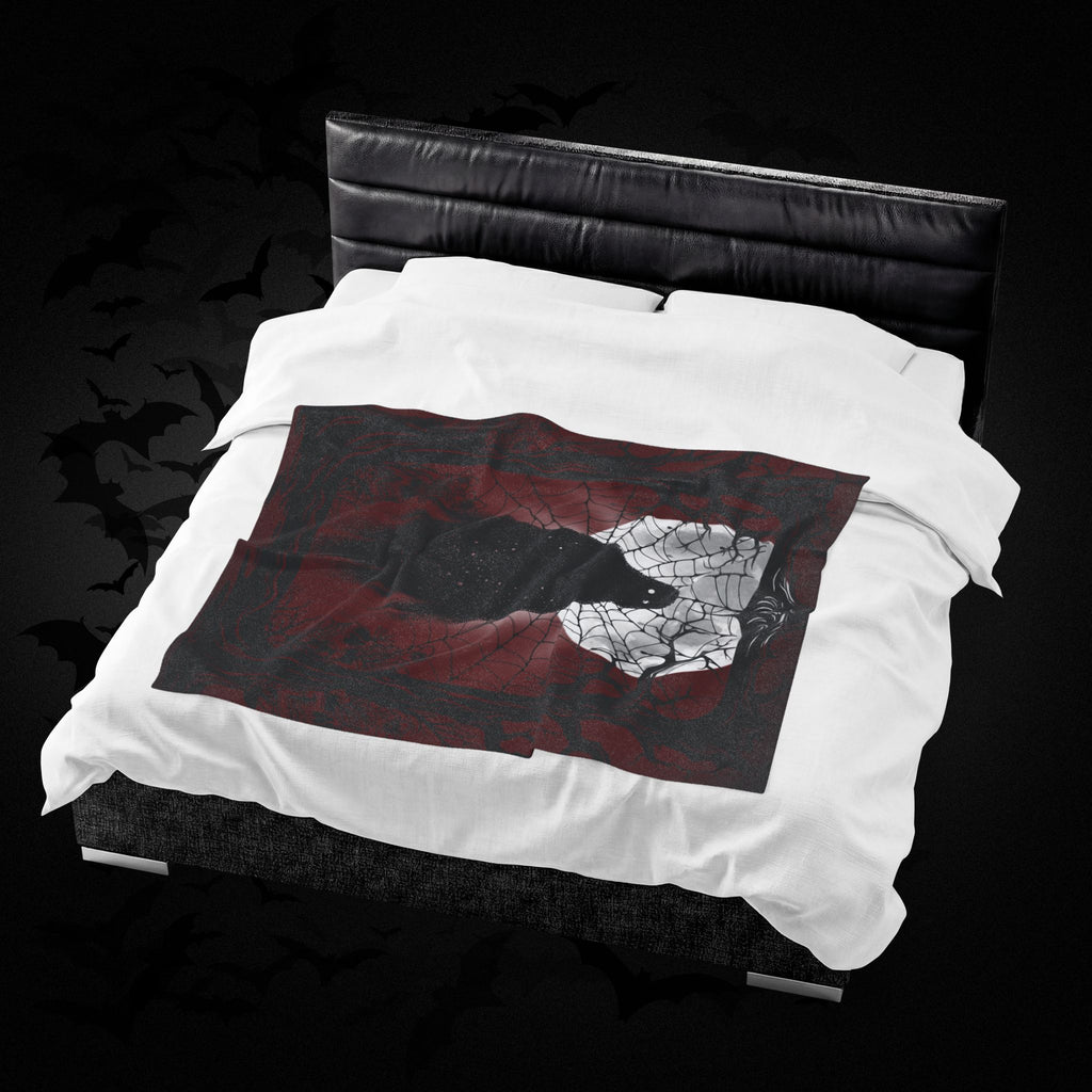 Gothic Ghost Spider Web Throw Blanket — Dark Halloween Home Decor