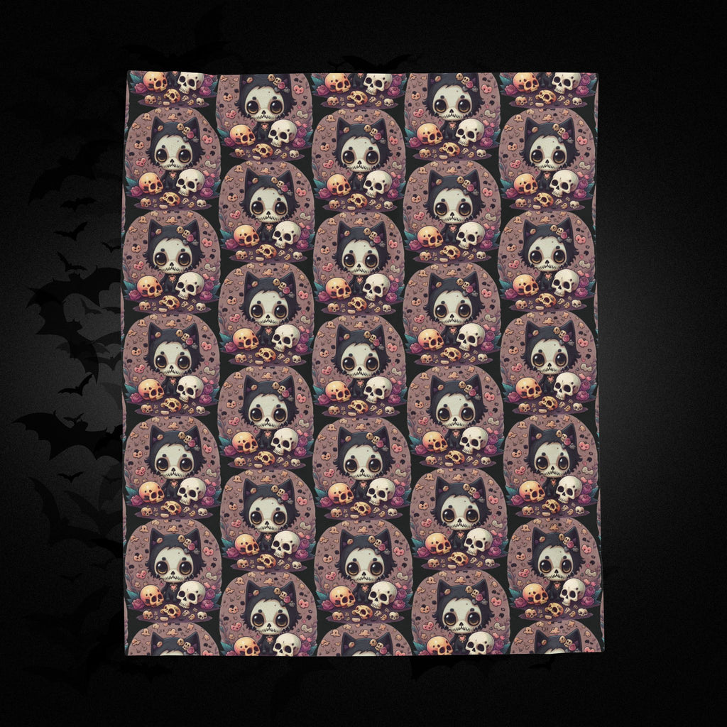 Kawaii Skull Cat Throw Blanket — Creepy Cute Gothic Home Decor