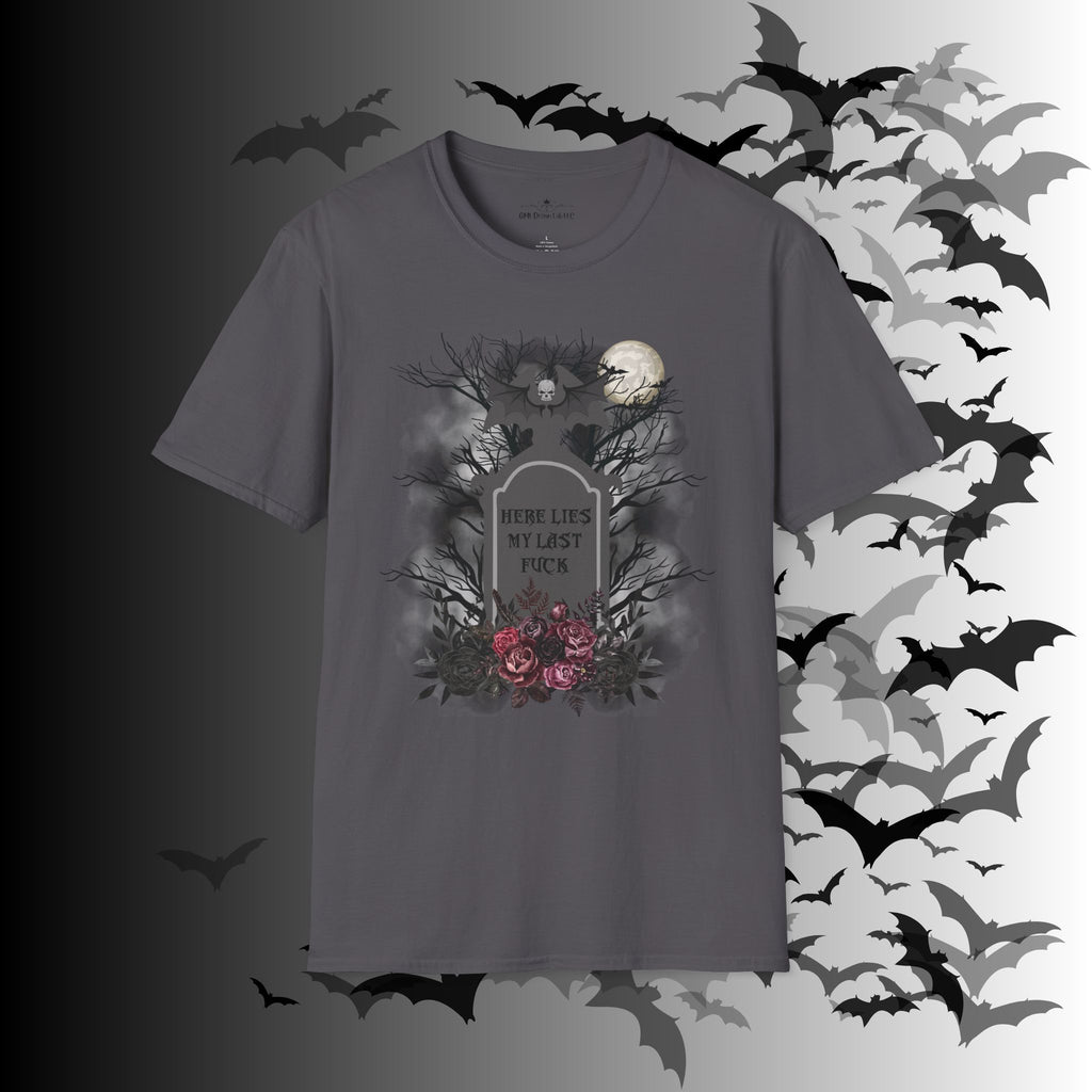 "Here Lies My Last F*ck" Gothic Gravestone T-Shirt — Spooky Humor Tee