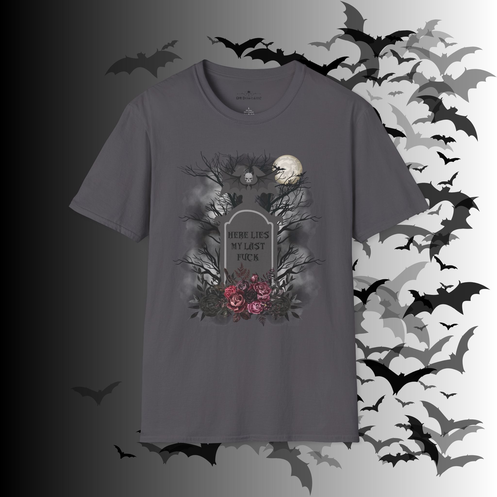 "Here Lies My Last F*ck" Gothic Gravestone T-Shirt — Spooky Humor Tee