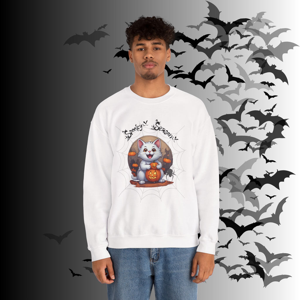 Spooky Season Cat Crewneck Sweatshirt — Kawaii Halloween Pumpkin