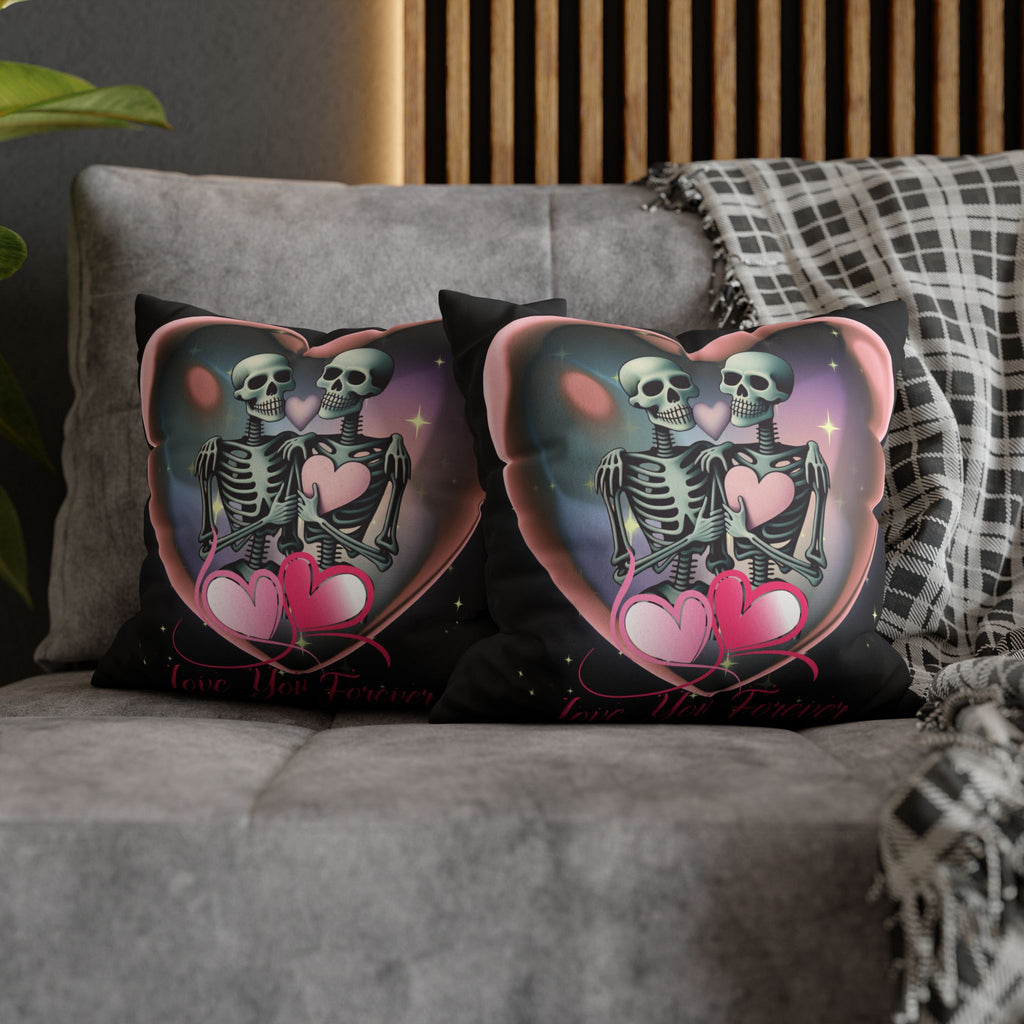 Love You Forever Skeleton Couple Throw Pillow — Gothic Love Dark Home Decor
