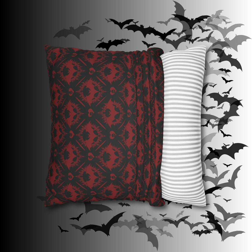 Gothic Bat Diamond Pattern Throw Pillow — Midnight Black Dark Home Decor