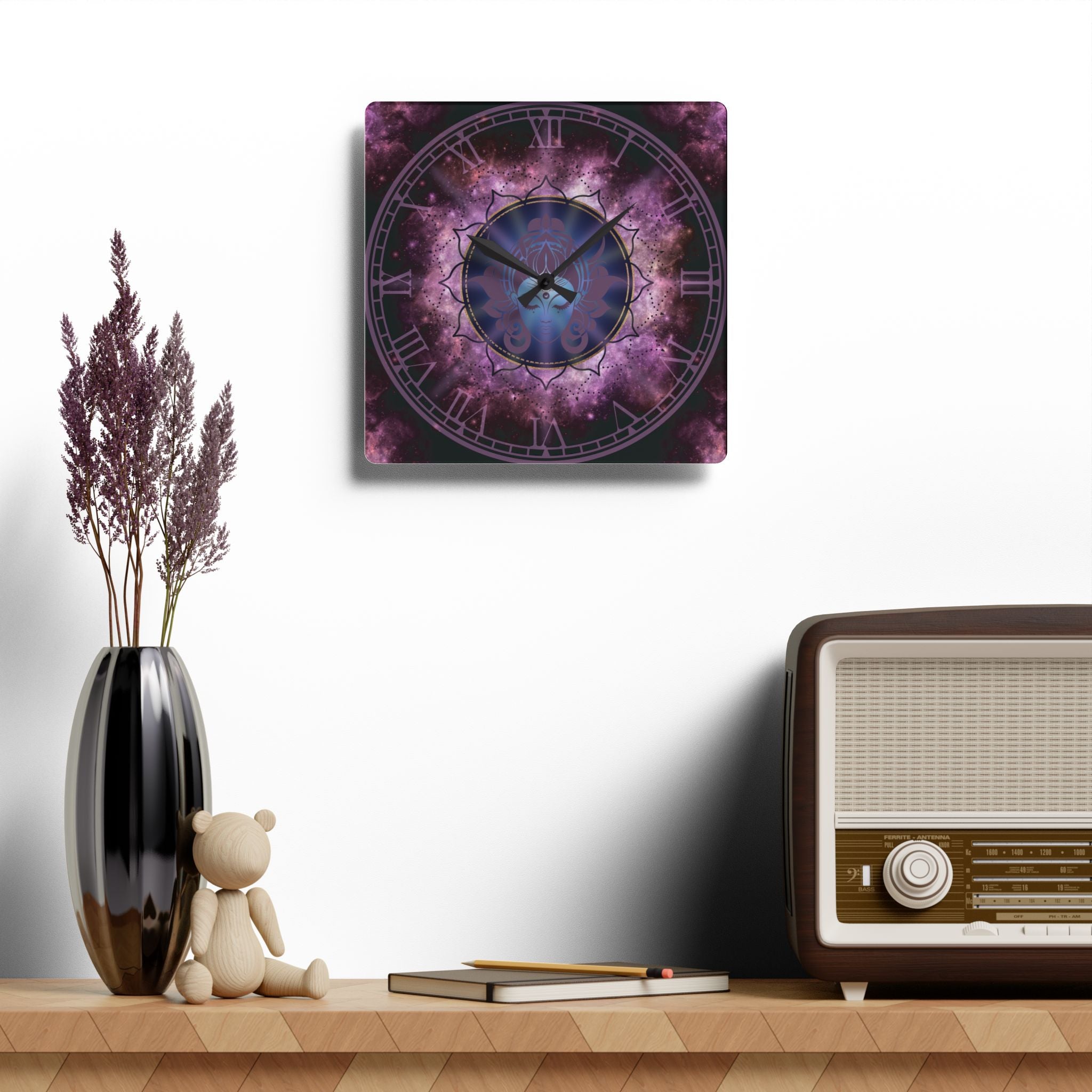Moon Goddess Galaxy Wall Clock — Celestial Mandala Acrylic Art Print Home Decor