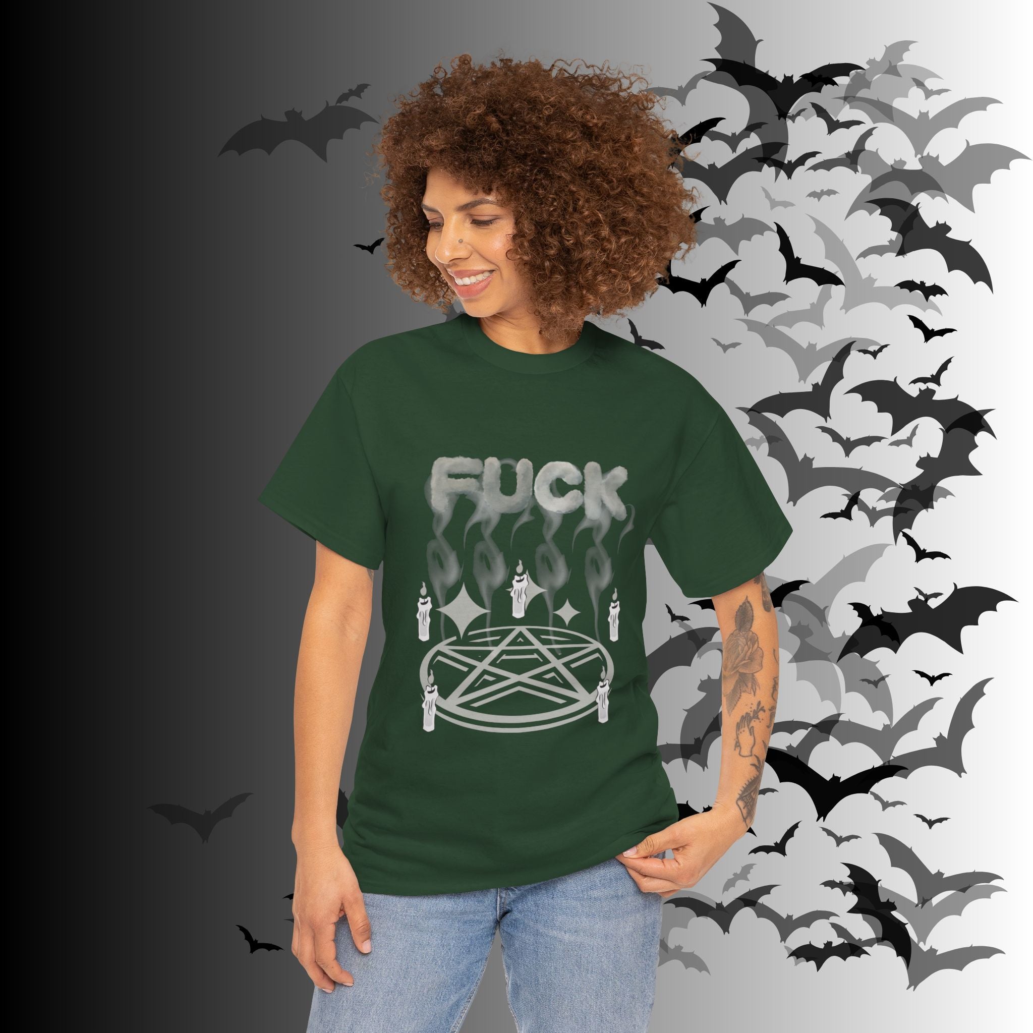 "FUCK" Pentagram Candle Ritual T-Shirt — Goth Humor Occult Tee