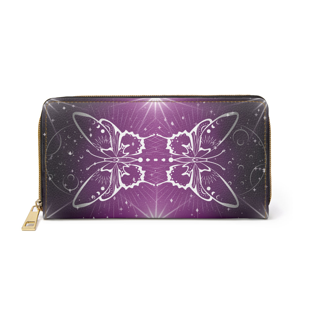 Celestial Luna Moth Wallet | Purple Witchy Faux Leather Zipper Clutch