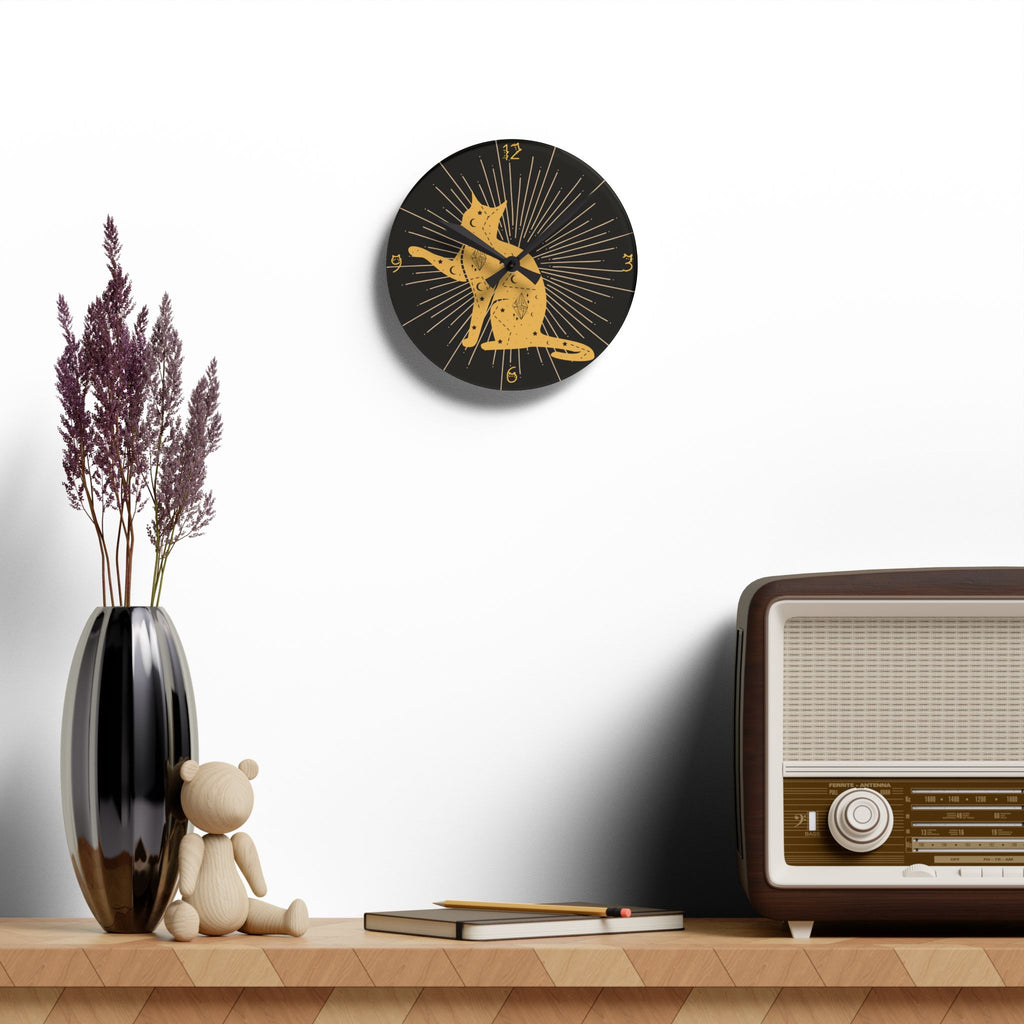 Celestial Cat Wall Clock — Gold Witchy Acrylic Art Print Home Decor