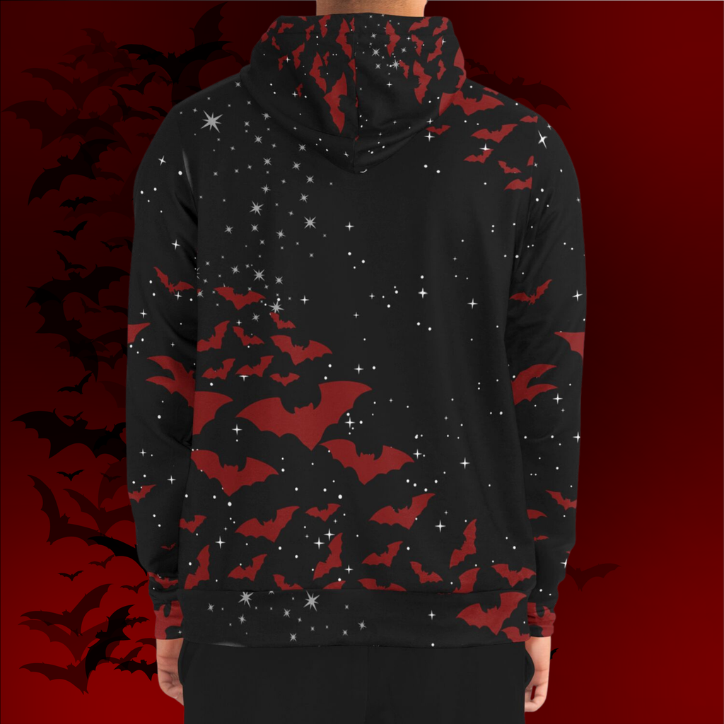 Crimson Bats & Full Moon All Over Print Zip Hoodie