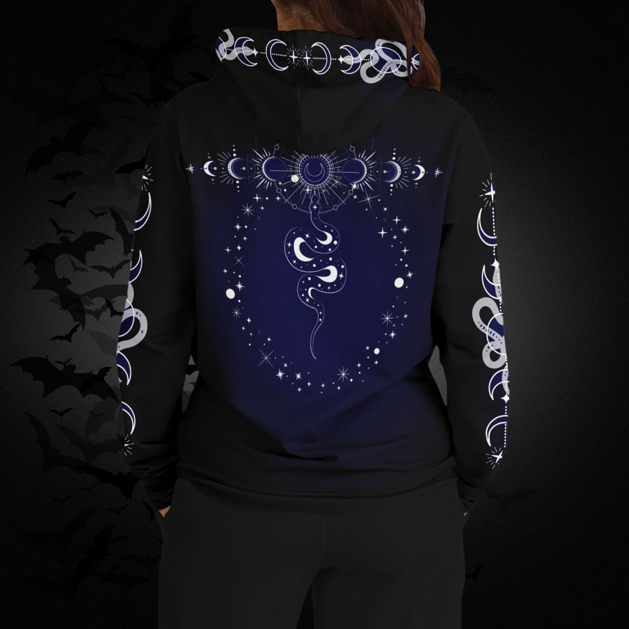 Celestial Serpent All Over Print Hoodie – Midnight Navy