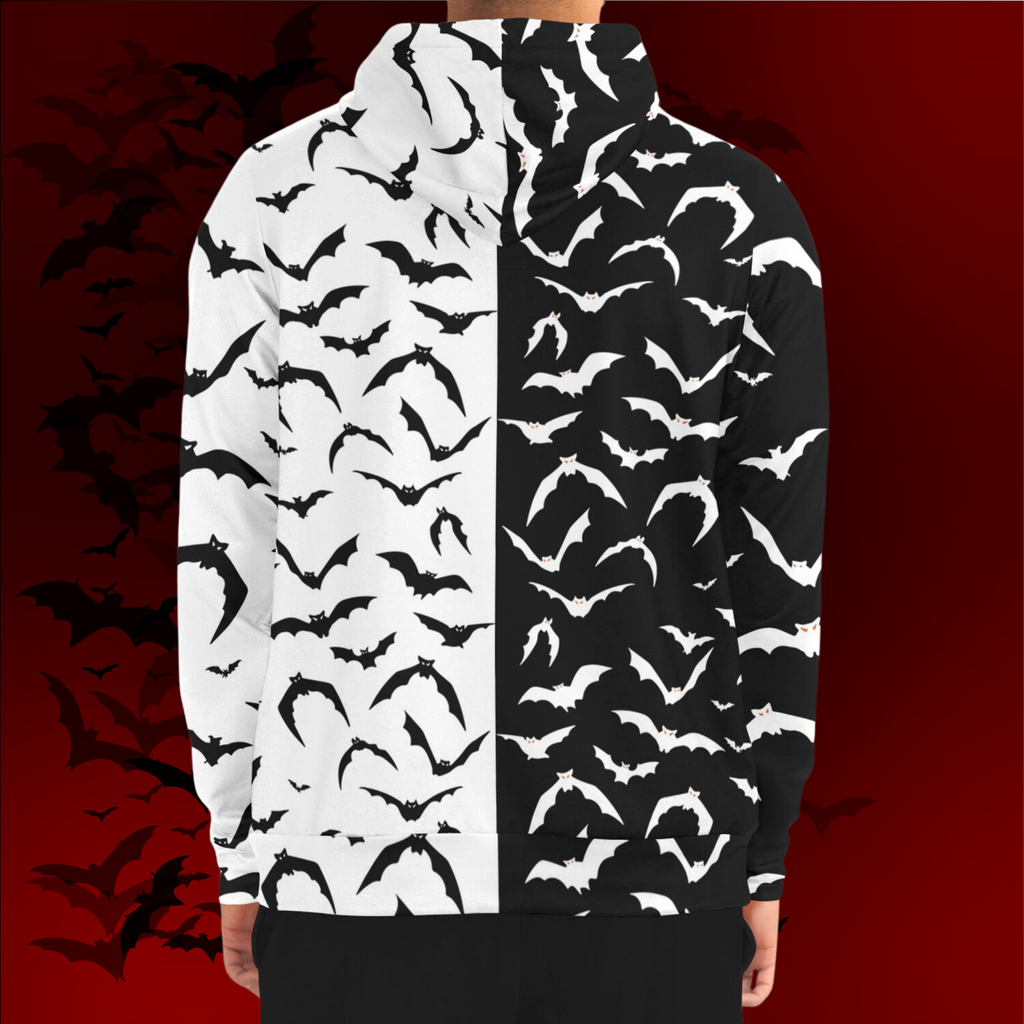 Black & White Bat All Over Print Zip Hoodie